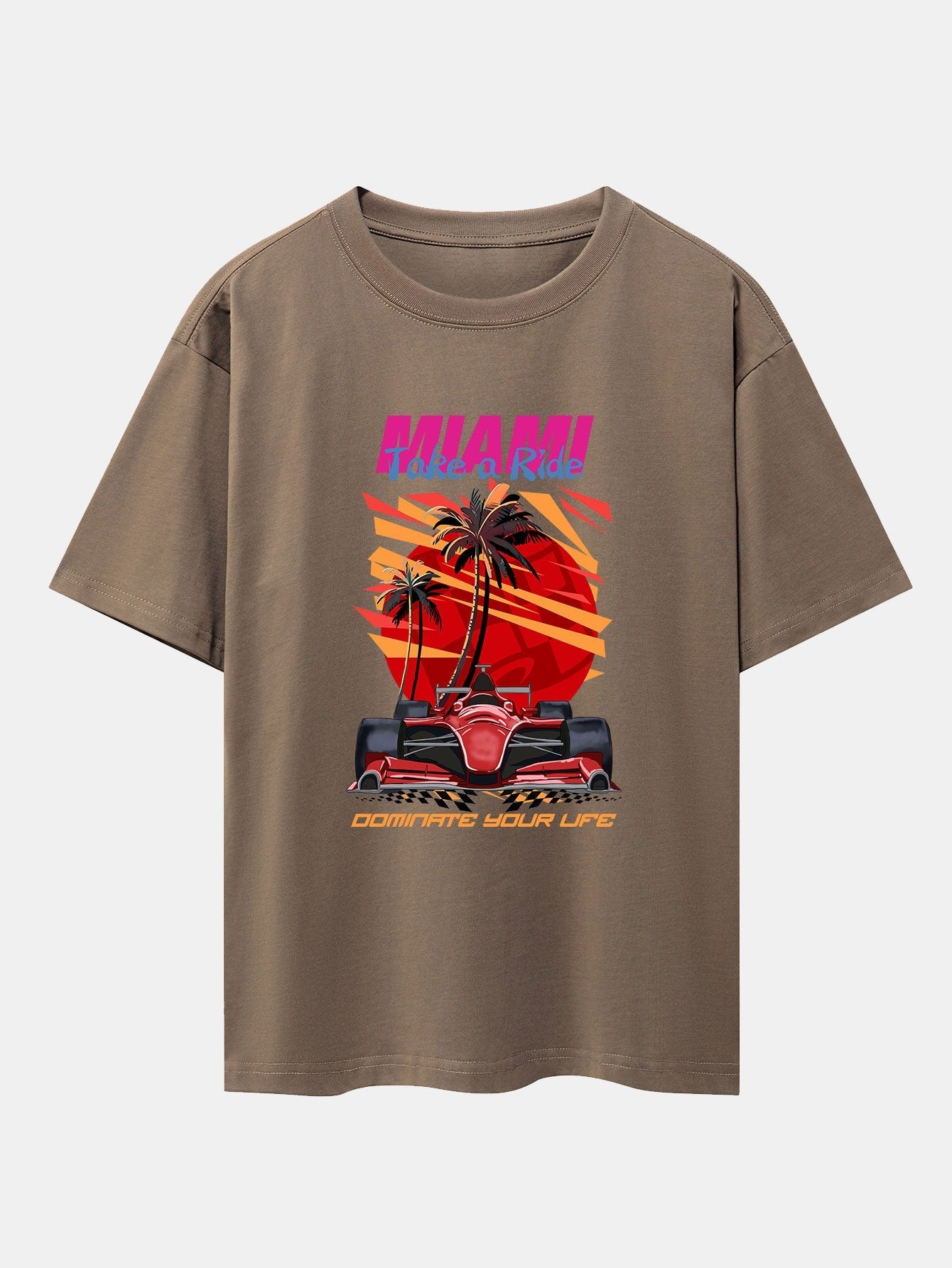 Miami F1 Racing Print Drop Shoulder Oversize T-Shirt