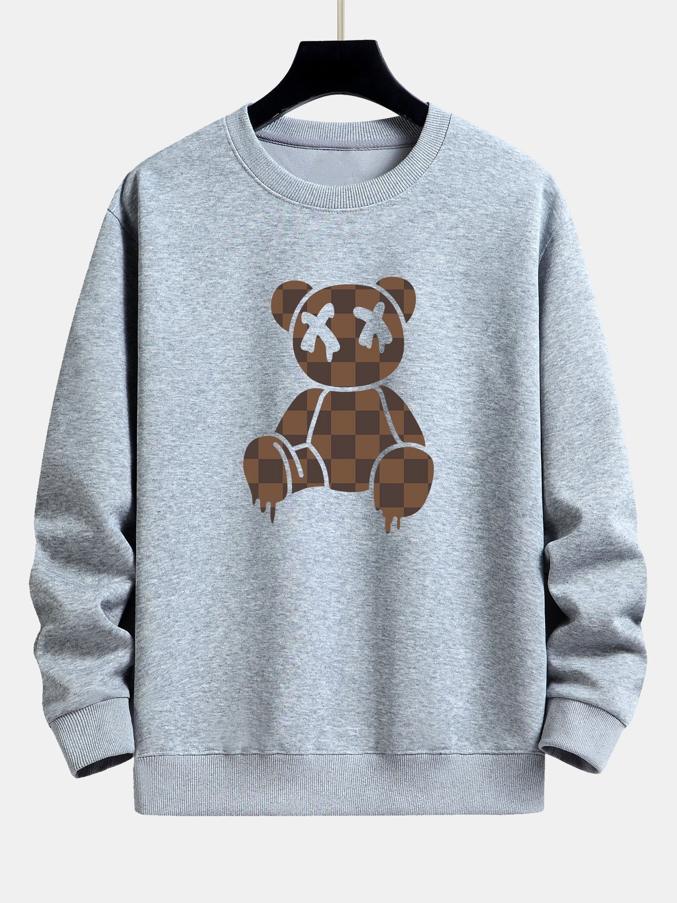 Checkerboard Dissolving Bear Print Relax Fit Sweatshirt