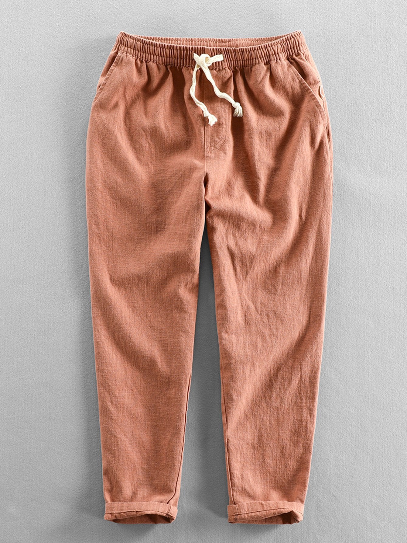 Pantalon court en lin et coton mélangés