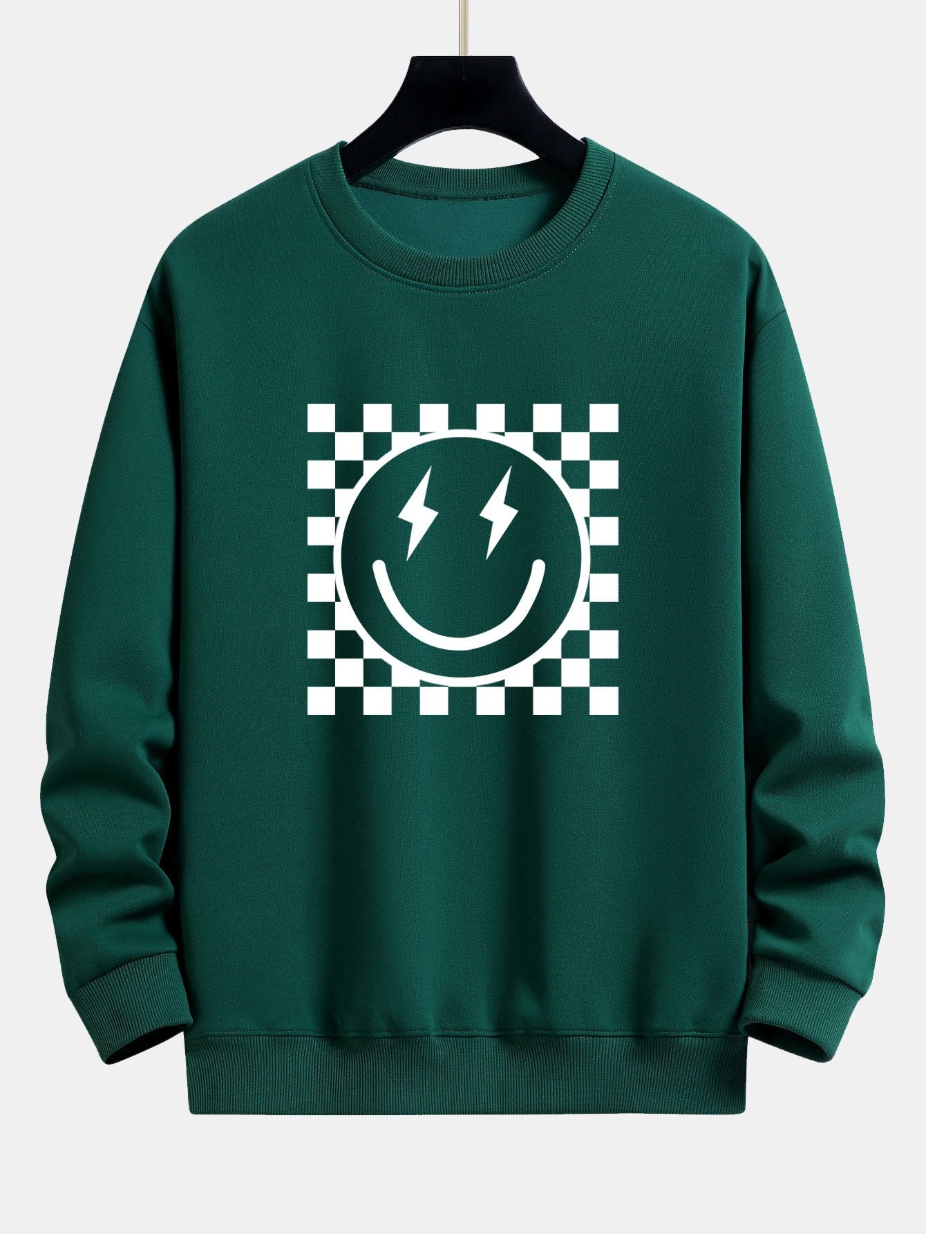 Chessboard Smiley Face Print Relax Fit Sweatshirt