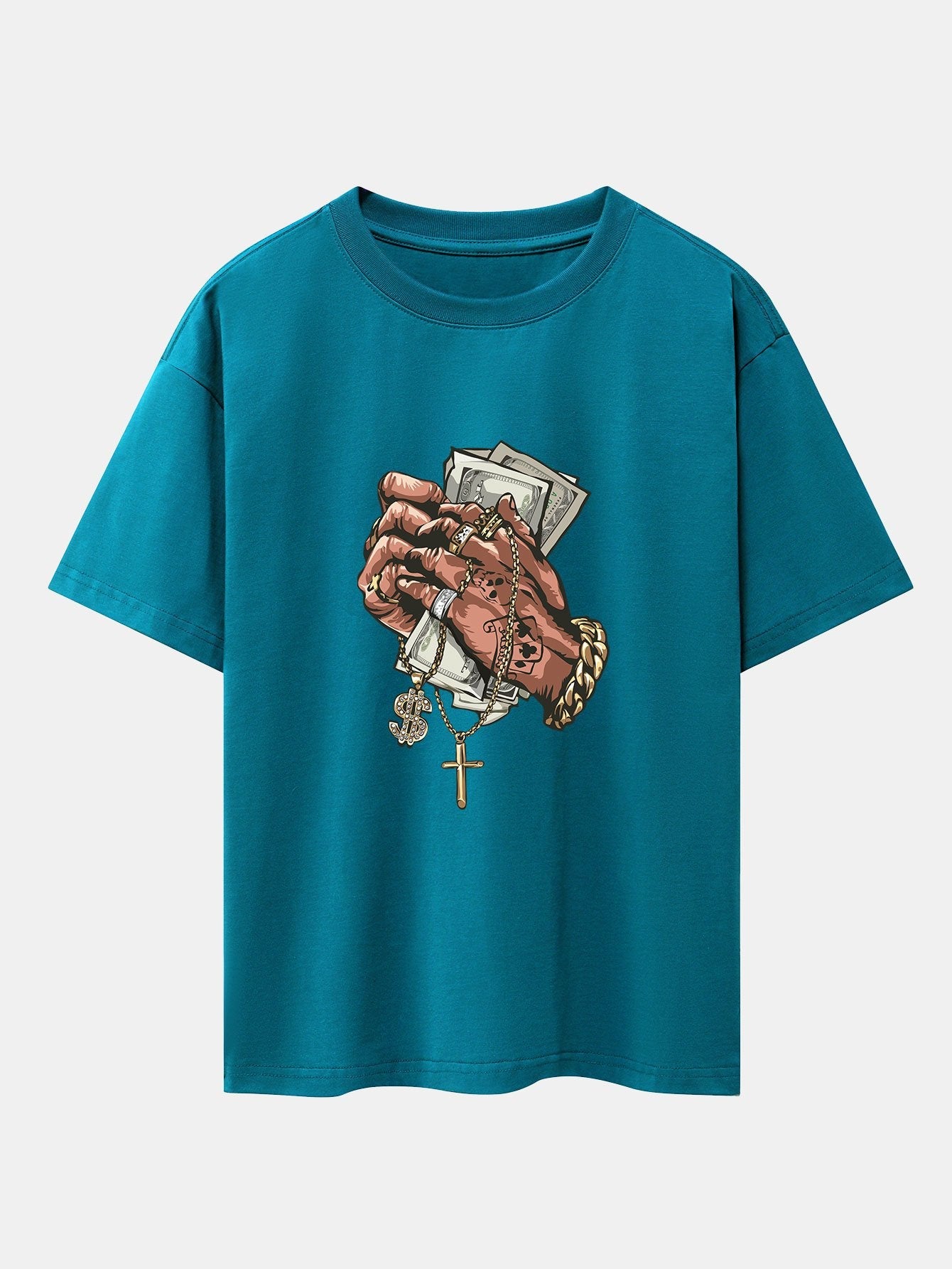 Hand Holding Cash Print Drop Shoulder Oversize T-Shirt