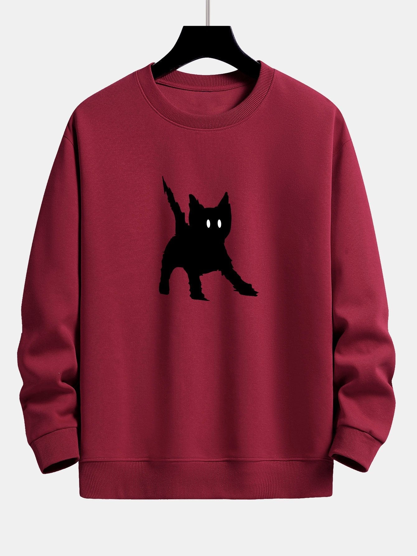 Sweat-shirt coupe décontractée à imprimé chat noir effrayé