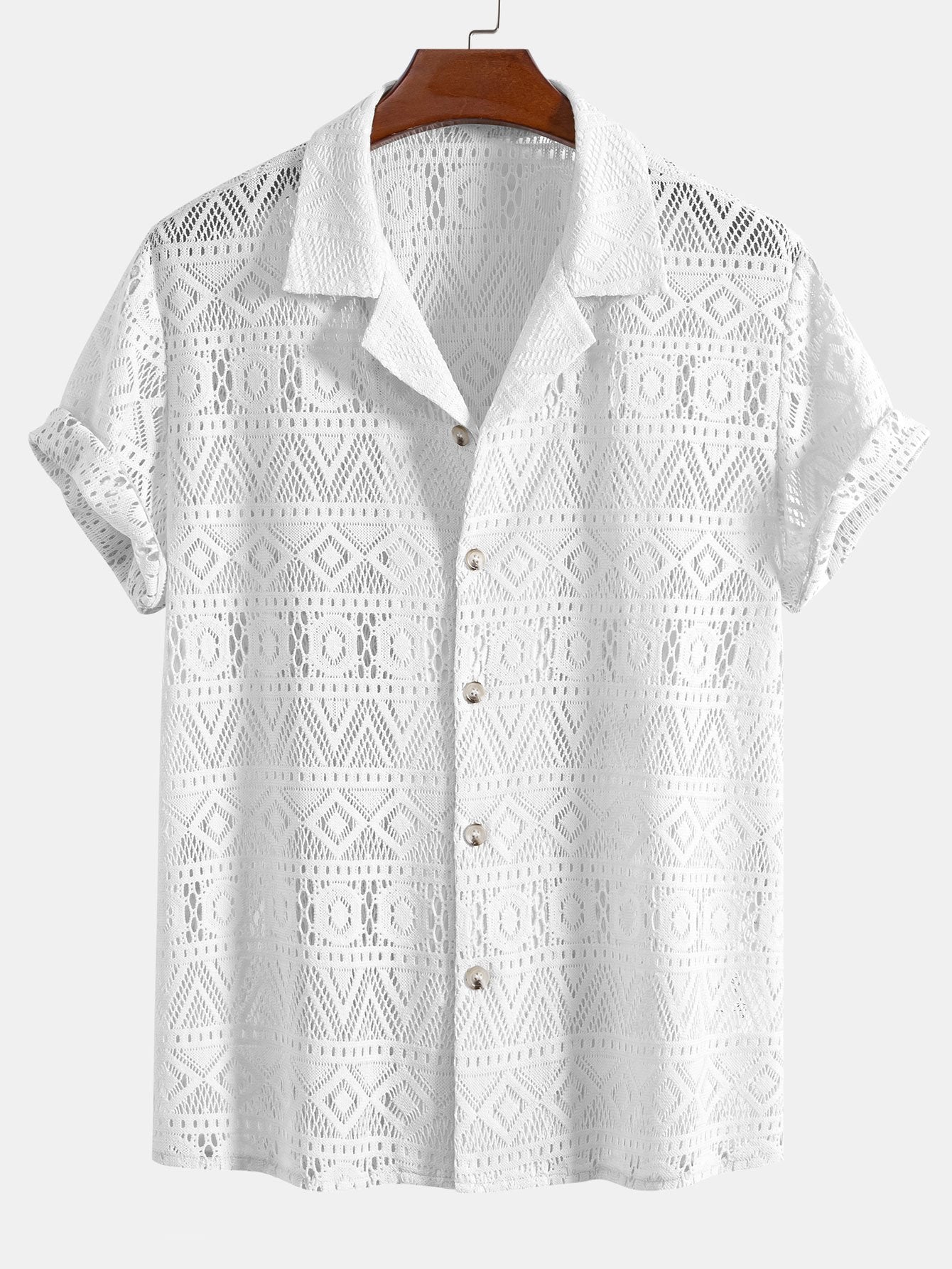 Chemise cubaine texturée à manches courtes