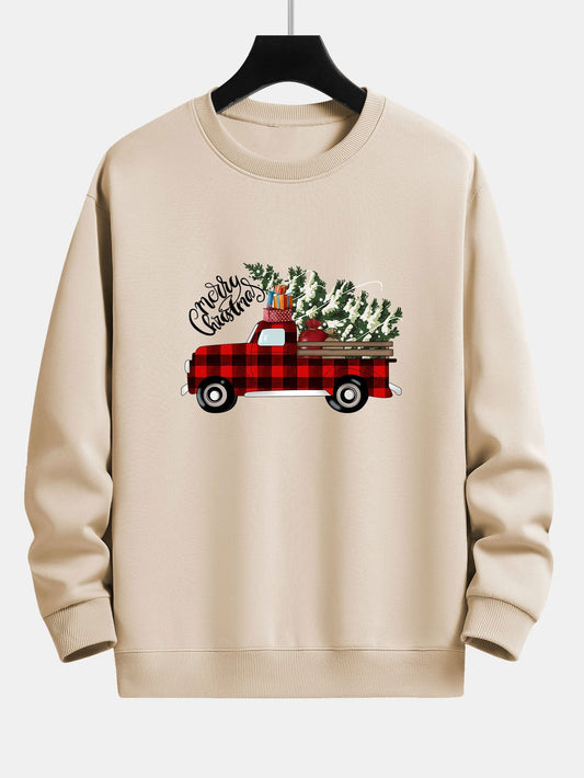 Sweat-shirt coupe décontractée à imprimé camion de Noël