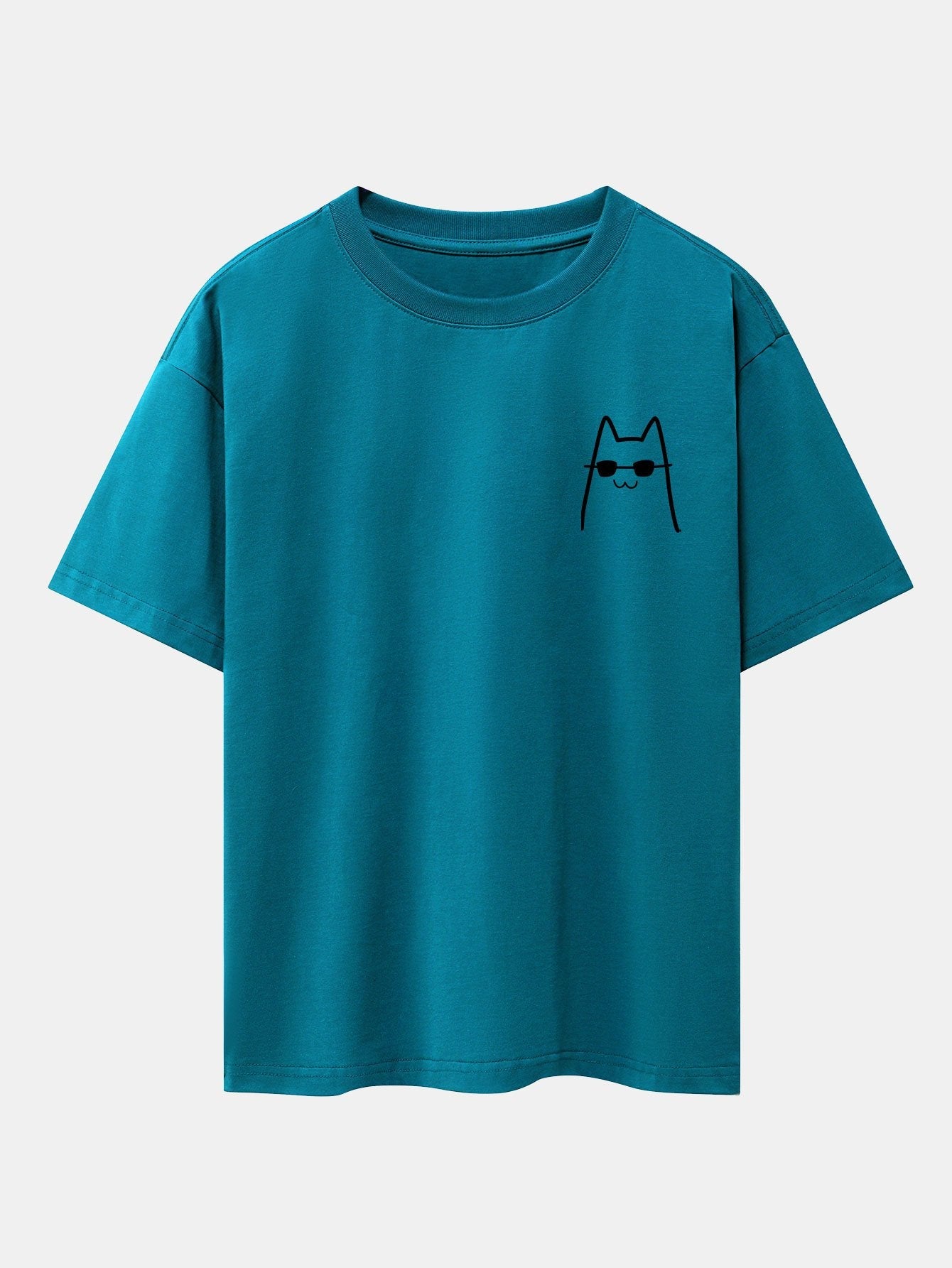 Cat With Sunglasses Print Drop Shoulder Oversize T-Shirt