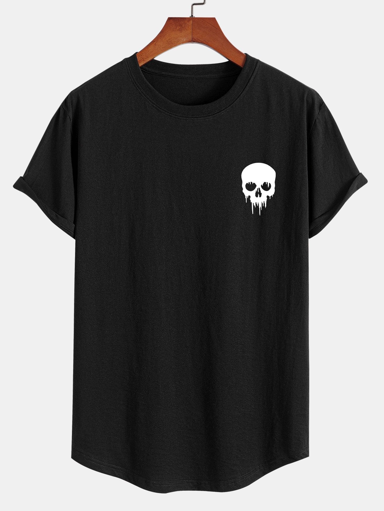 Skeleton Print Cotton Arc Hem T-Shirt