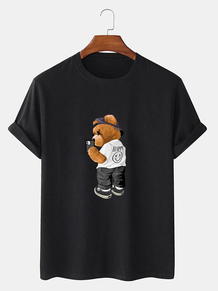 Selfie Bear Print Print T-Shirt