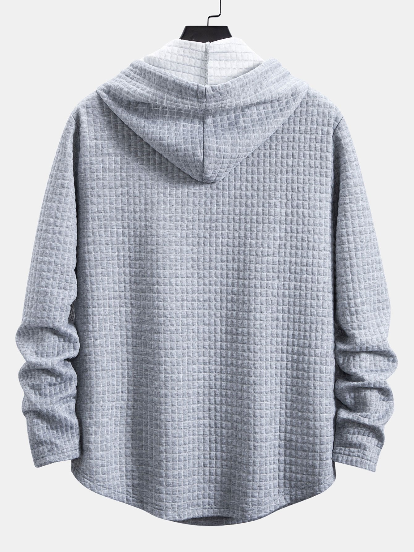 Long Sleeve Waffle Hooded Arc Hem T-Shirt