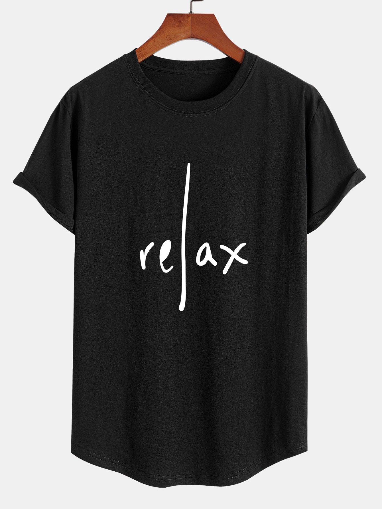 Relax Print Cotton Arc Hem T-Shirt