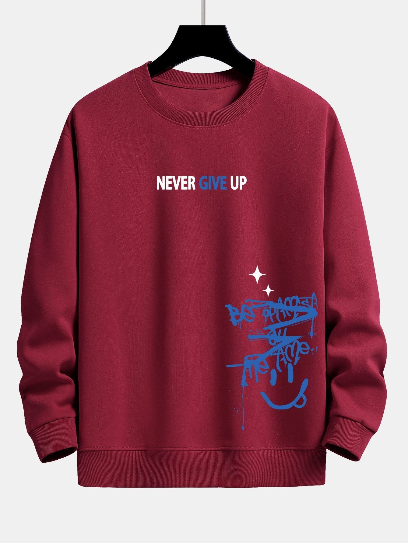 Sweat-shirt coupe décontractée à imprimé visage souriant Never Give Up