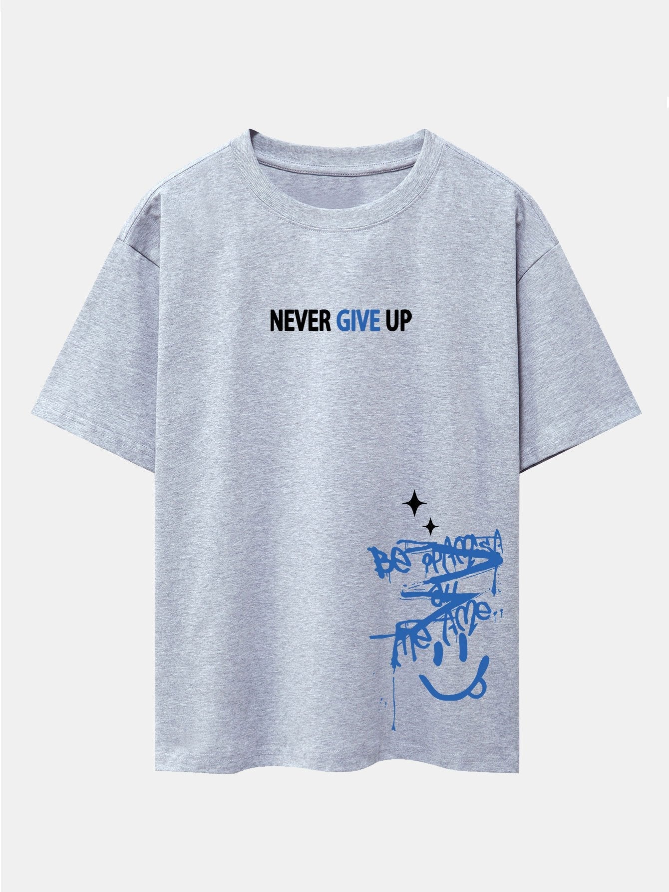 Never Give Up Smiley Face Print Drop Shoulder Oversize T-Shirt