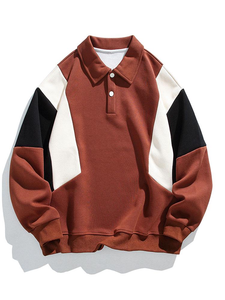 Relax Fit Color Block Polo Sweatshirt