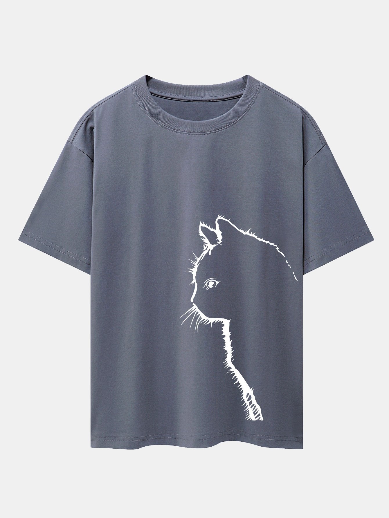 Cat Silhouette Print Drop Shoulder Oversize T-Shirt