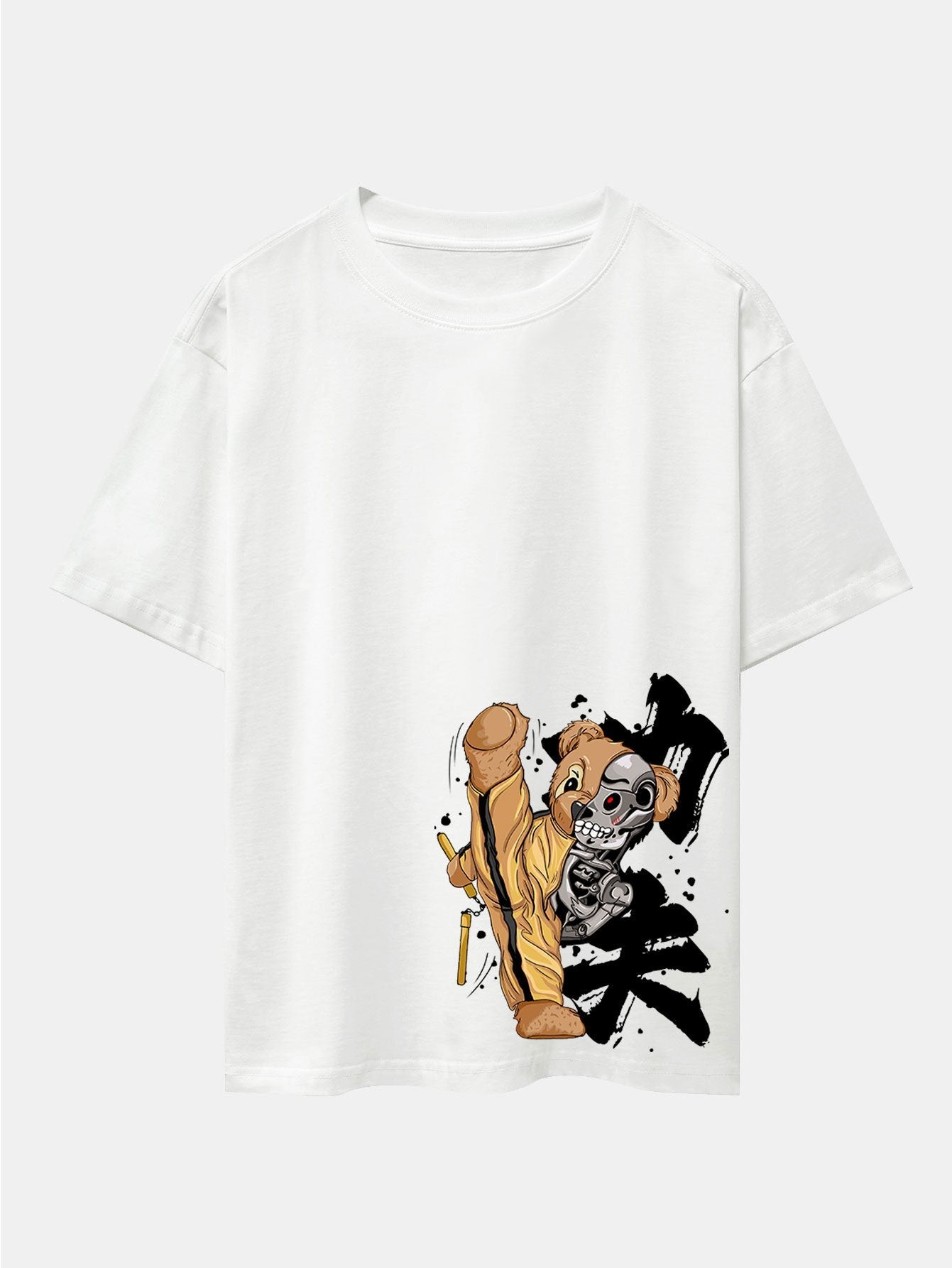 Kung Fu Bear Print Drop Shoulder Oversize T-Shirt