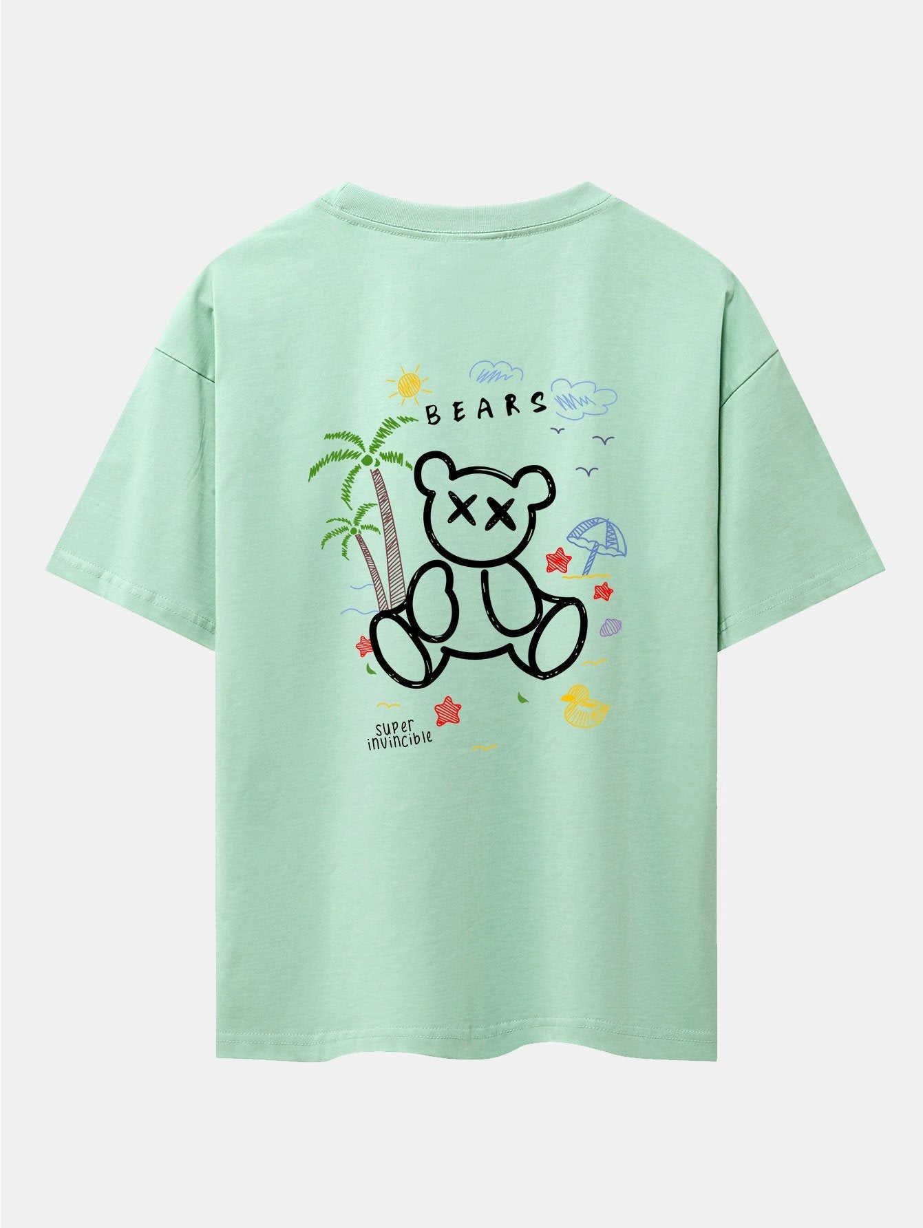 Bear On Vacation Print Drop Shoulder Oversize T-Shirt