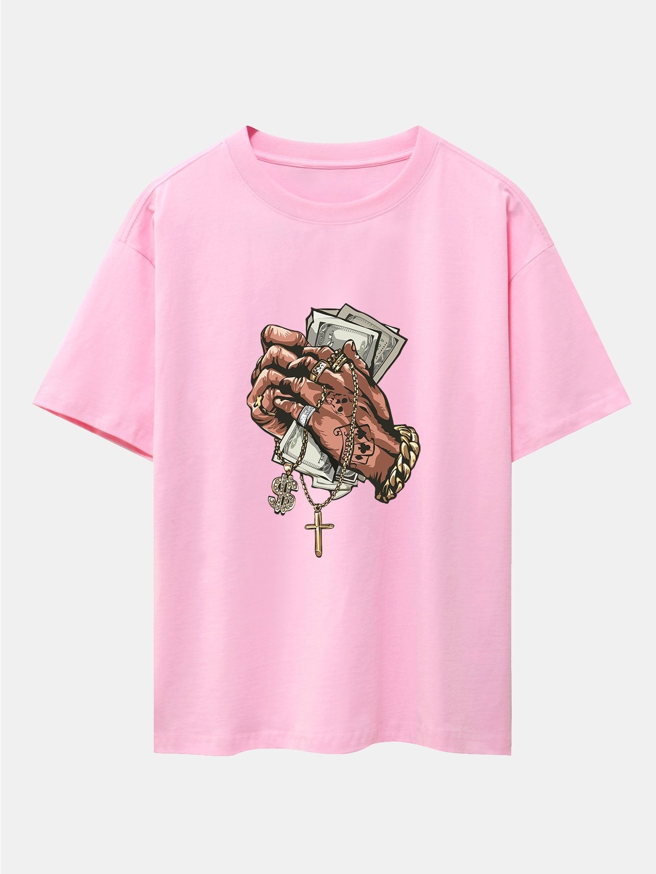 Hand Holding Cash Print Drop Shoulder Oversize T-Shirt