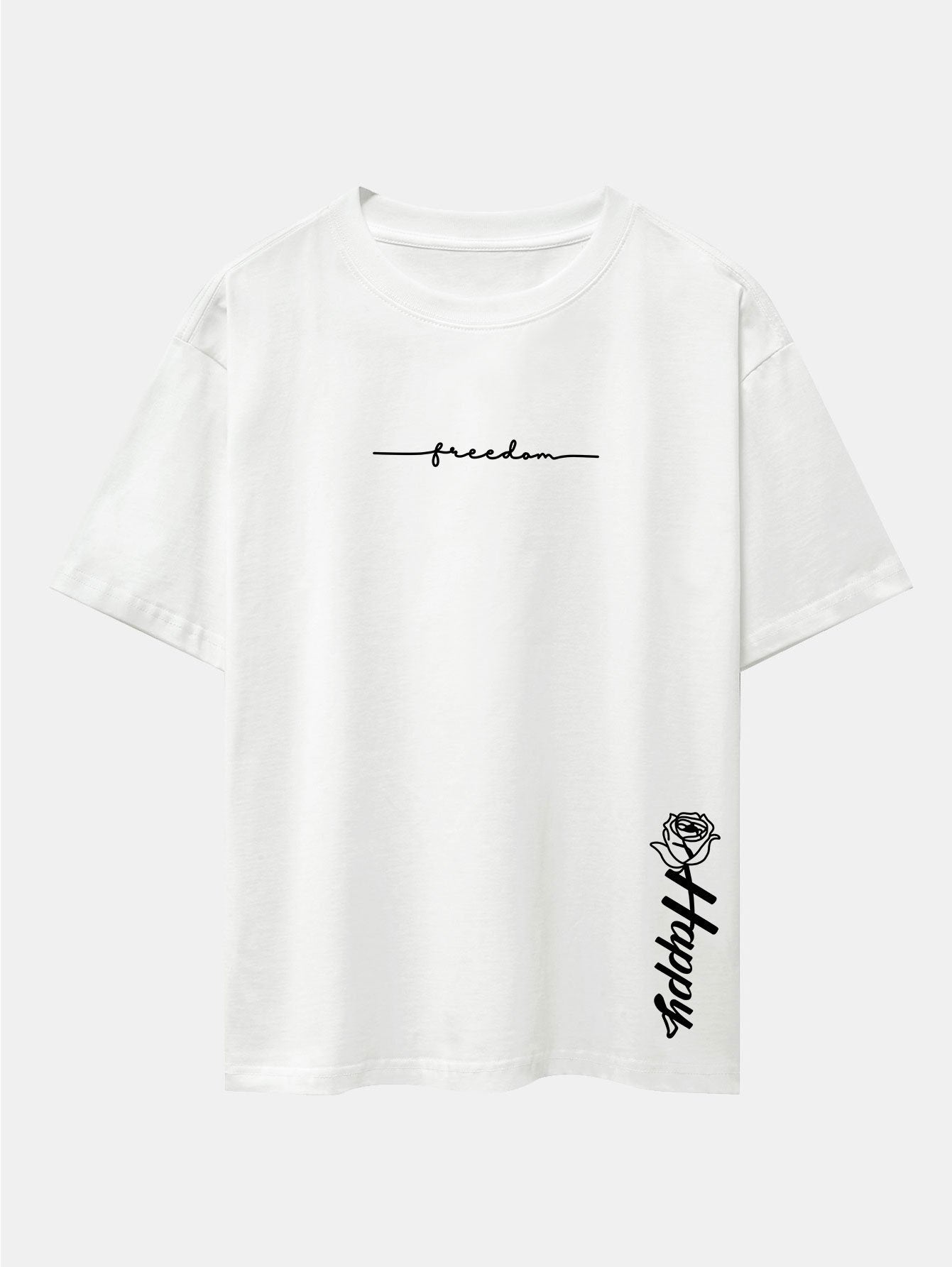 Rose With Slogan Print Drop Shoulder Oversize T-Shirt