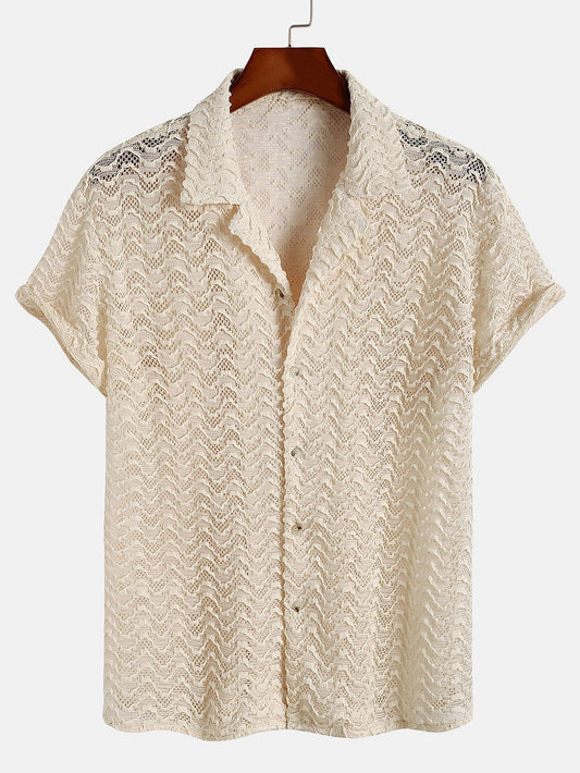 Chemise cubaine texturée en jacquard ondulé