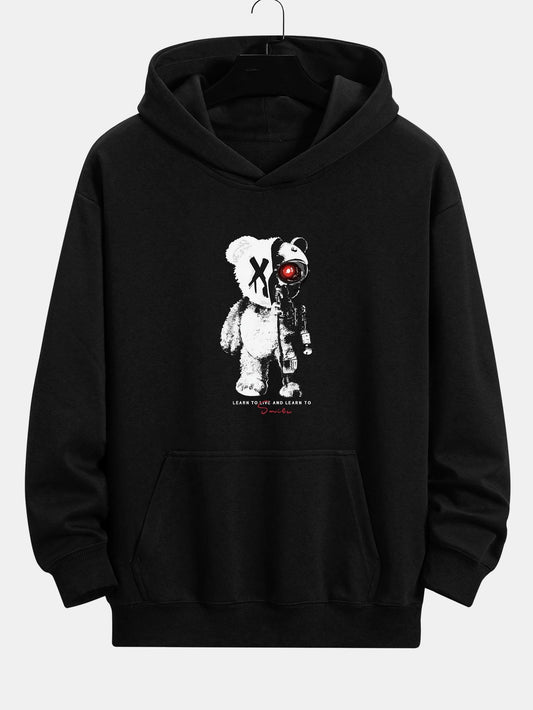 Robot Bear Print Relax Fit Hoodie