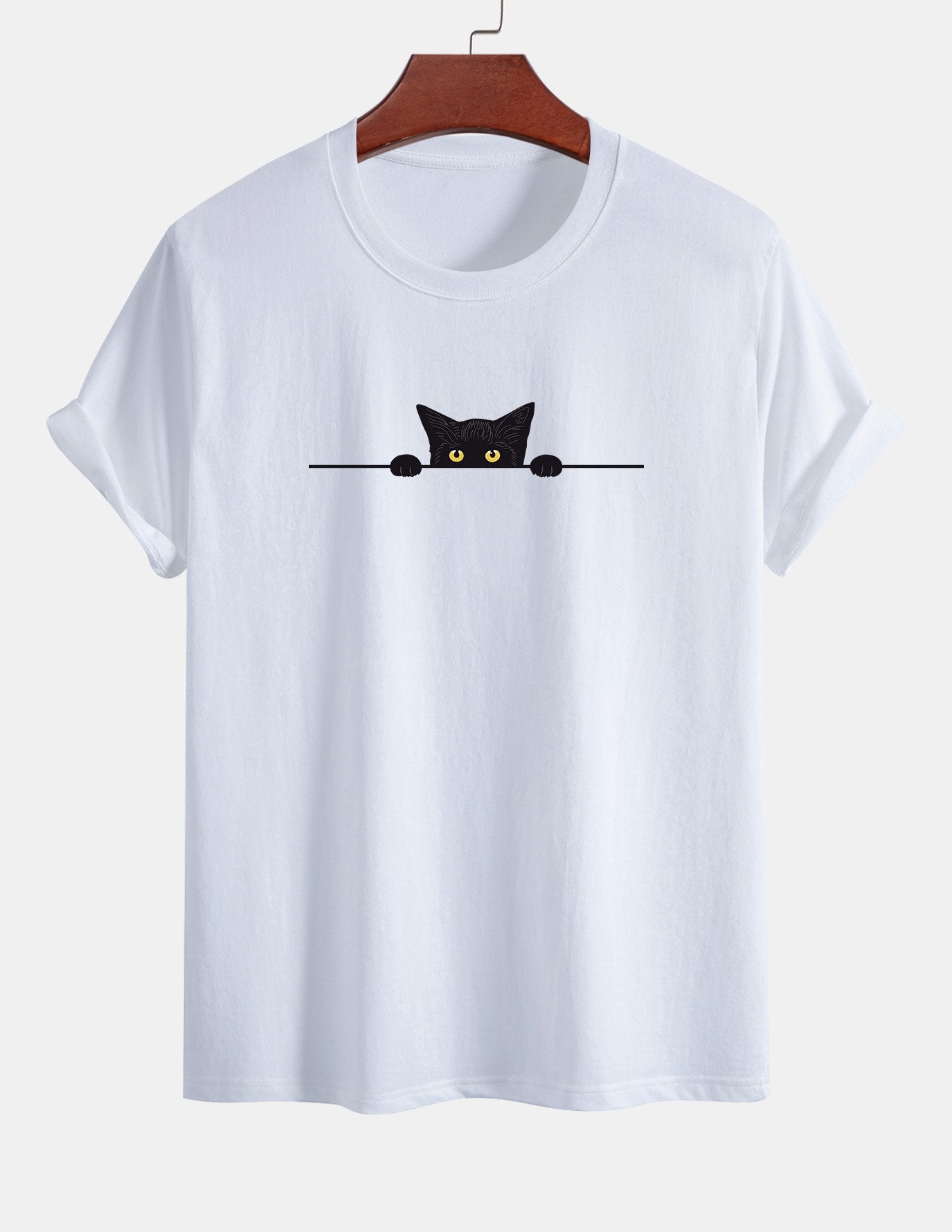 Regular Fit Black Cat Print Cotton T-Shirt