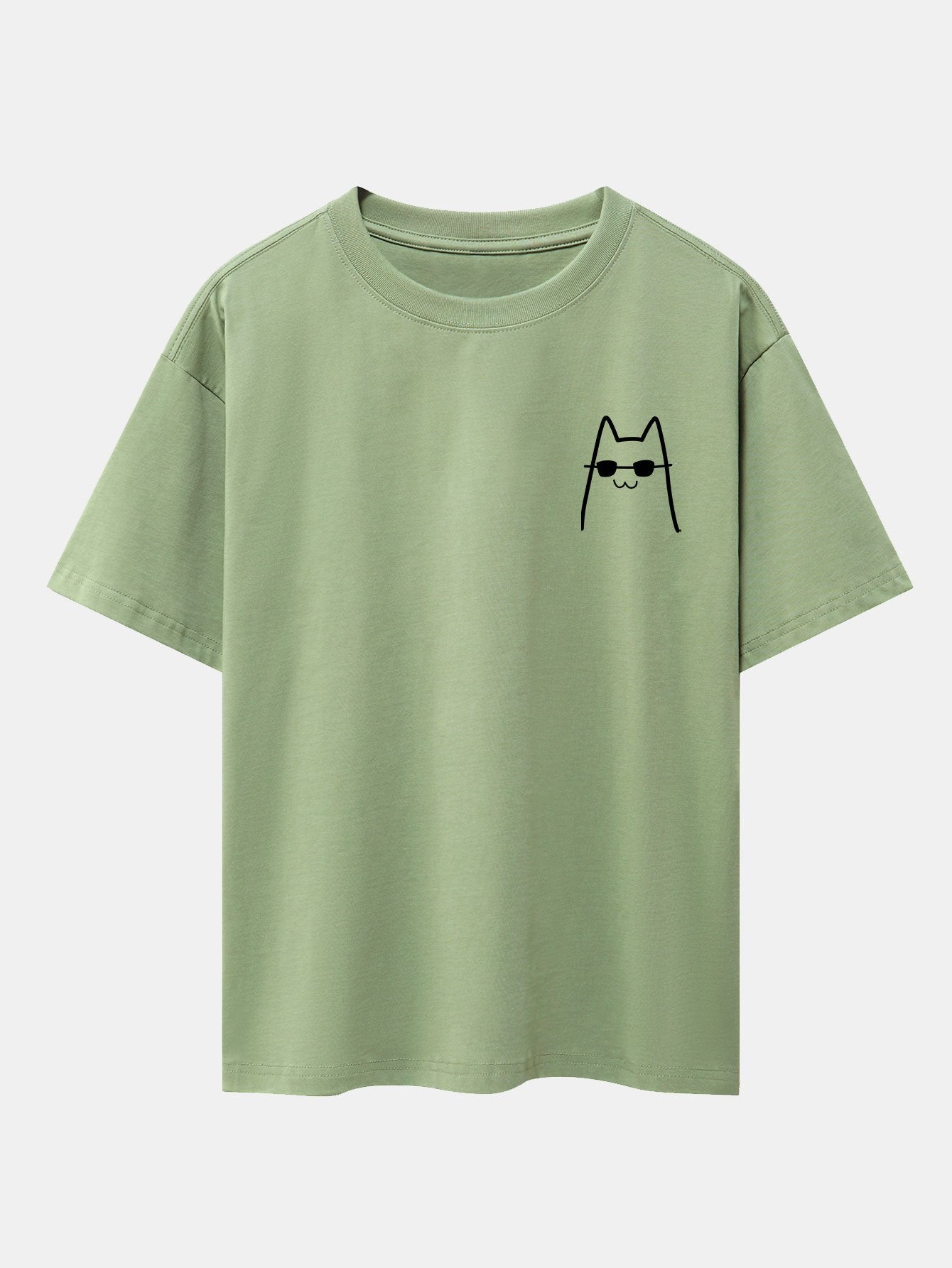 Cat With Sunglasses Print Drop Shoulder Oversize T-Shirt