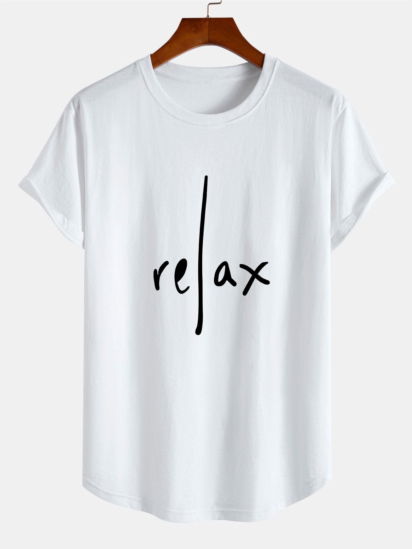 Relax Print Cotton Arc Hem T-Shirt