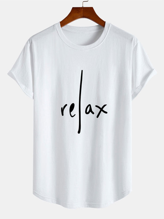 Relax Print Cotton Arc Hem T-Shirt