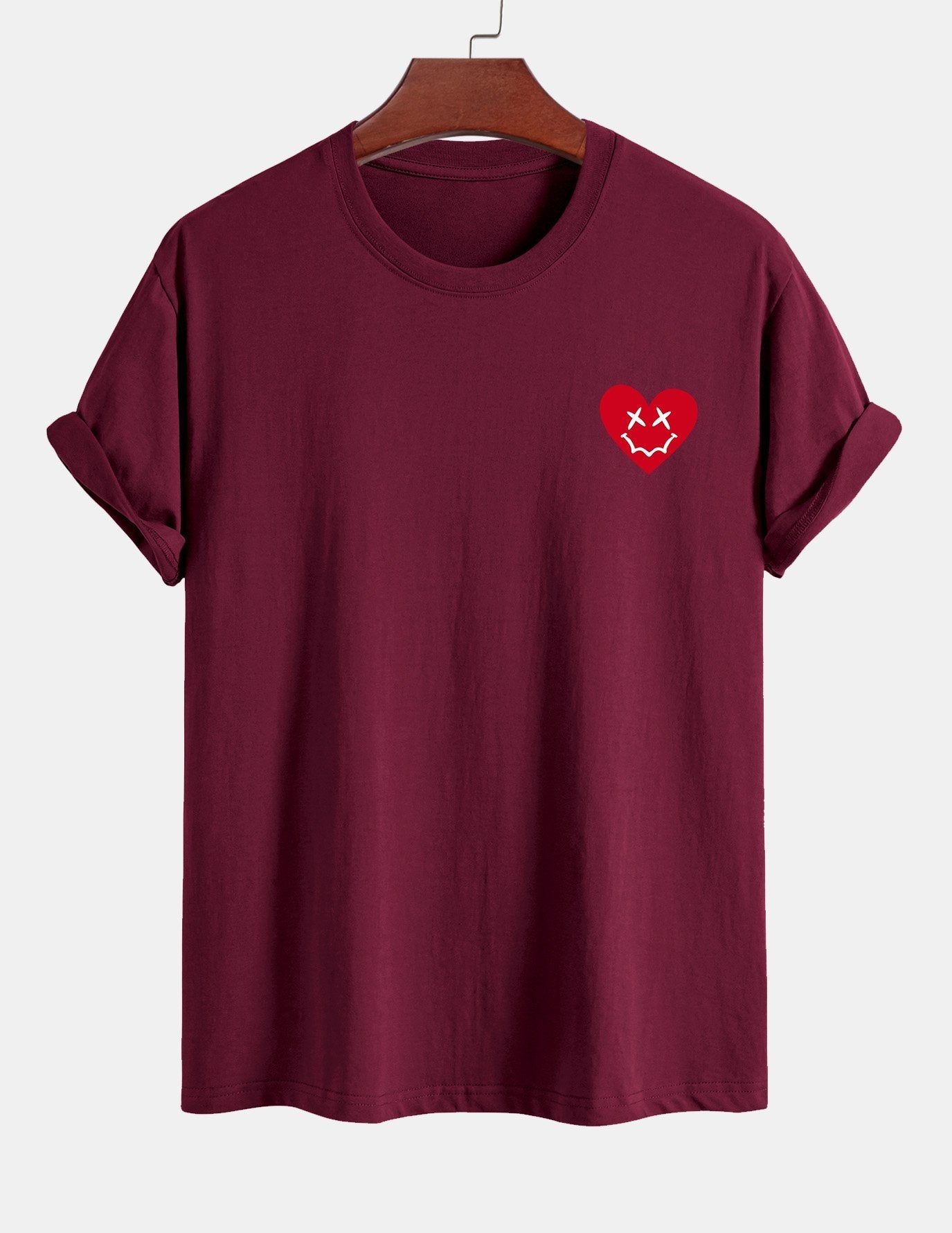 Regular Fit Heart Smiley Face Print Cotton T-Shirt