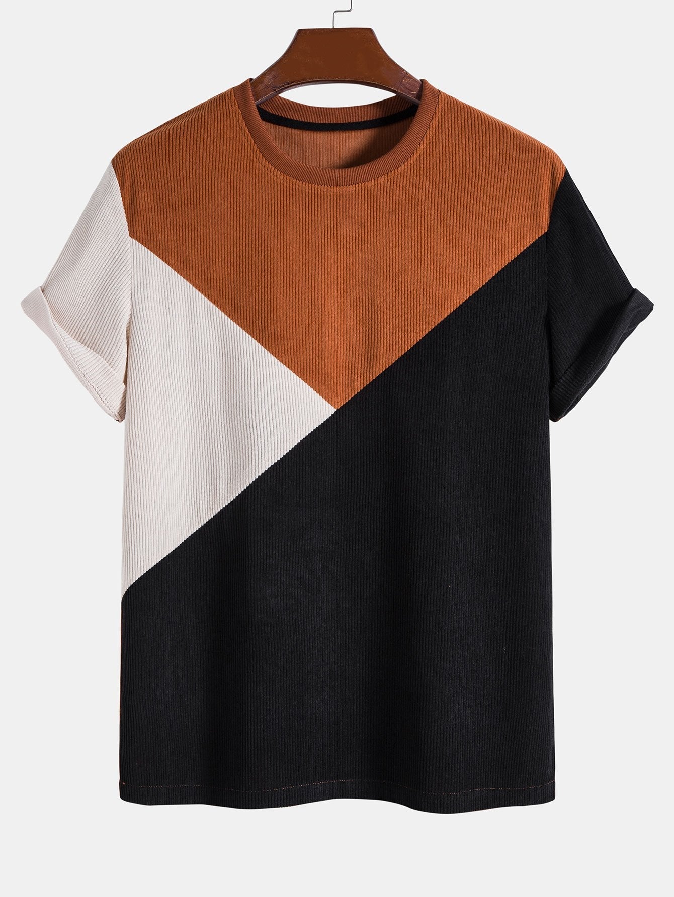 Color Block Stretch Corduroy T-Shirt