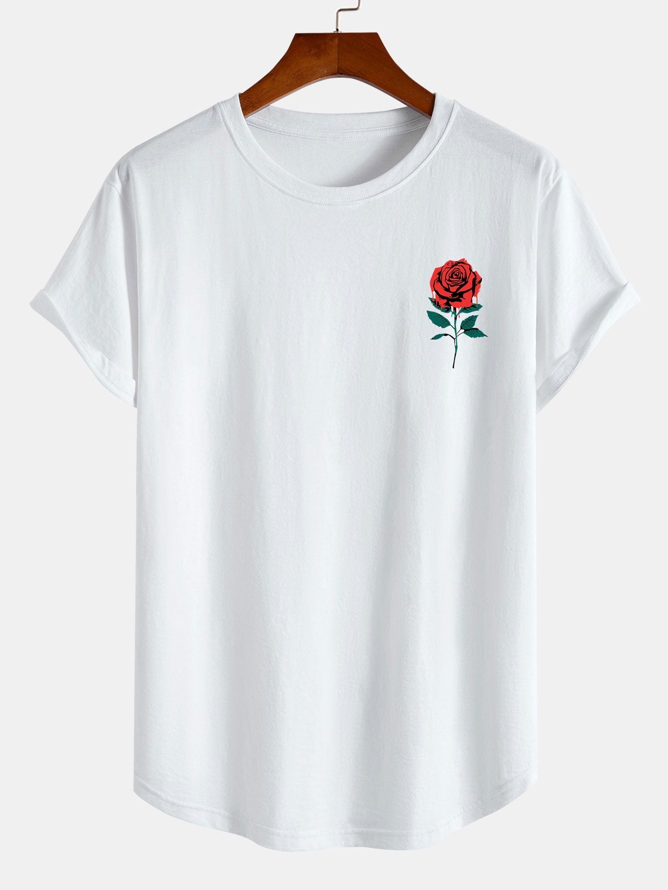 Dissolving Rose Print Cotton Arc Hem T-Shirt