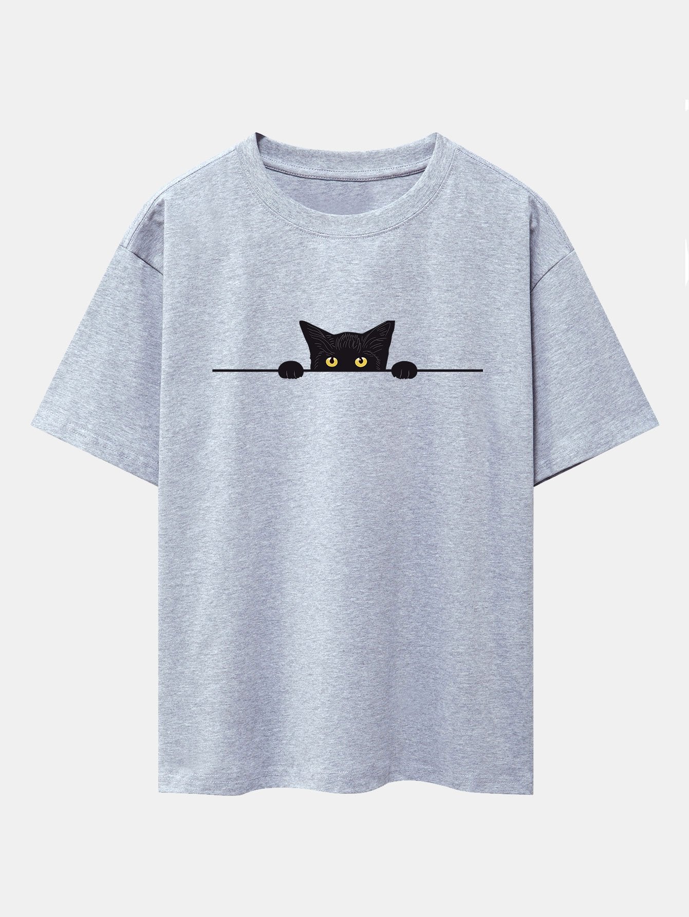 Black Cat Print Drop Shoulder Oversize T-Shirt