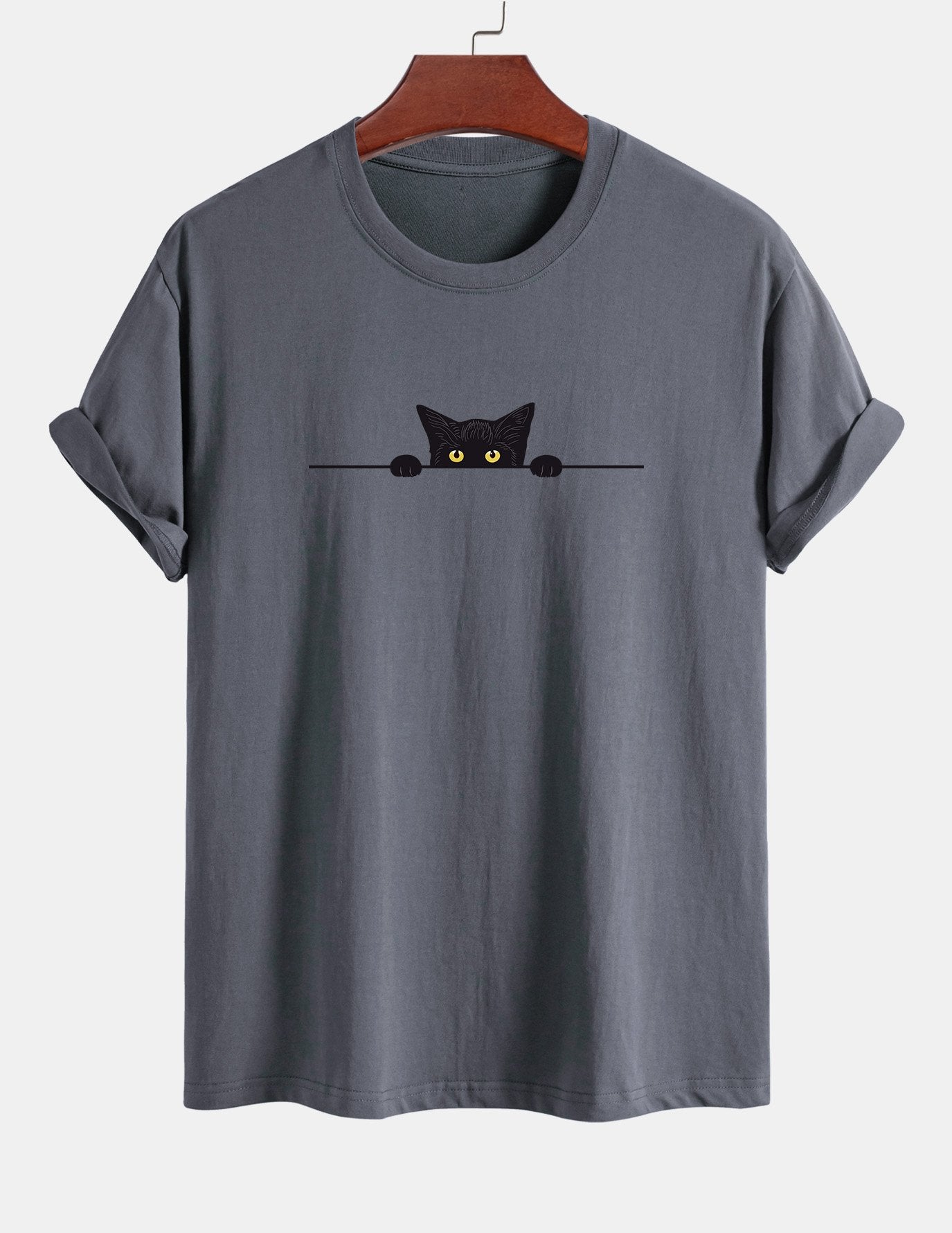 Regular Fit Black Cat Print Cotton T-Shirt