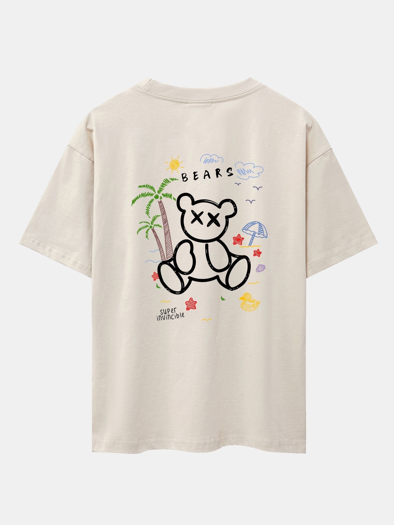 Bear On Vacation Print Drop Shoulder Oversize T-Shirt