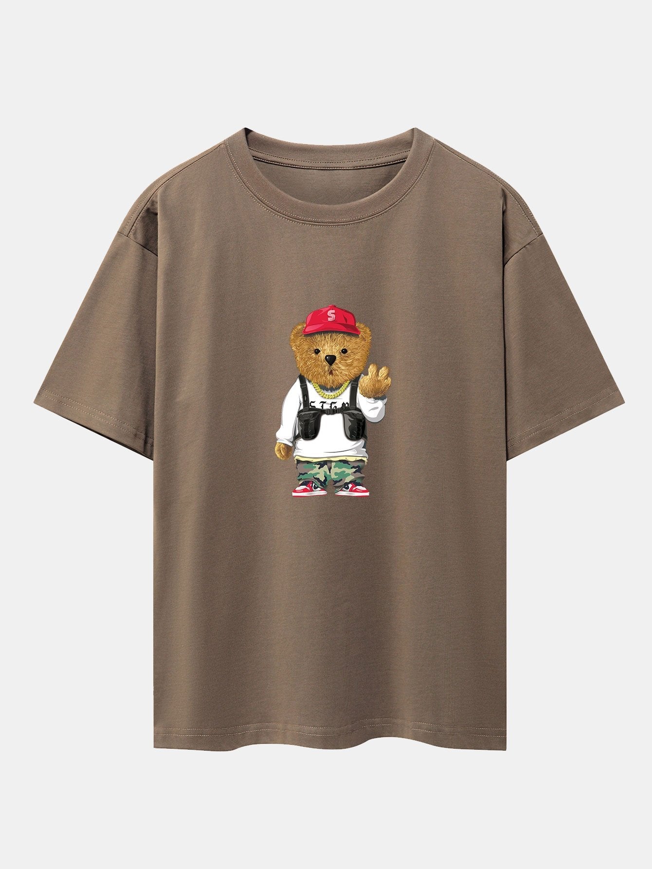 Cool Bear Print Drop Shoulder Oversize T-Shirt