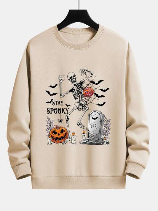 Sweat-shirt coupe décontractée à imprimé squelette d'Halloween Stay Spooky