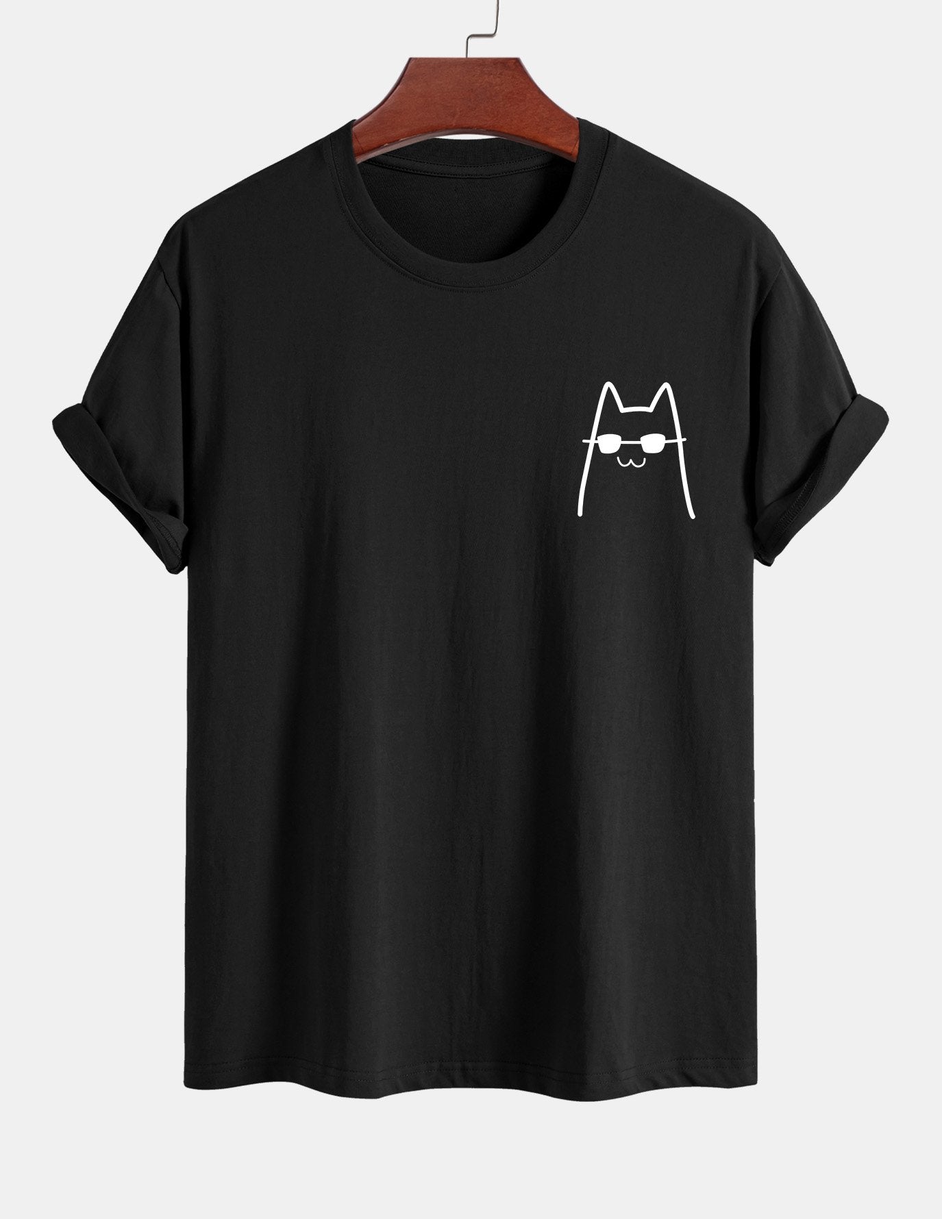 Regular Fit Cat With Sunglasses Print Cotton T-Shirt