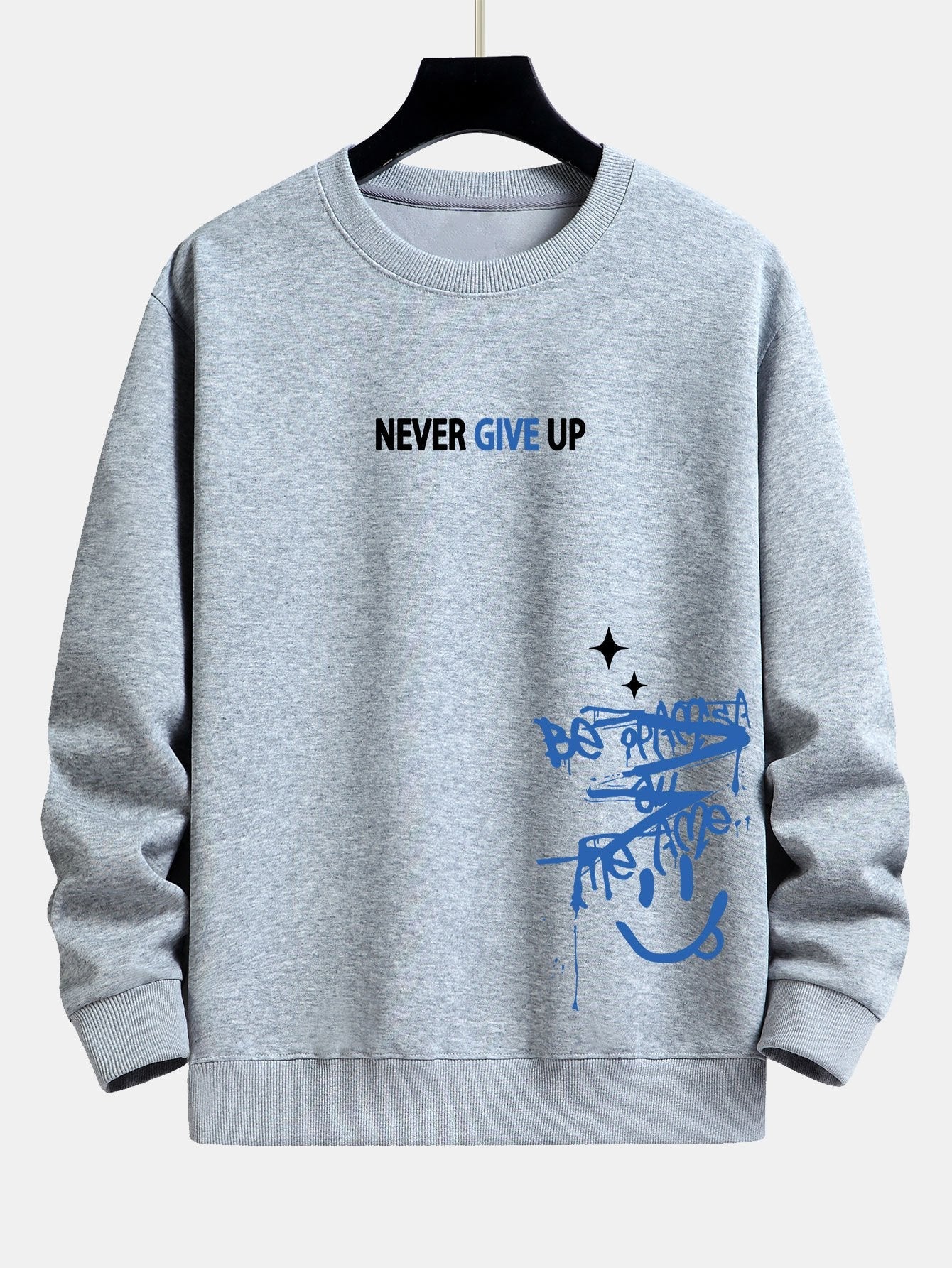 Sweat-shirt coupe décontractée à imprimé visage souriant Never Give Up