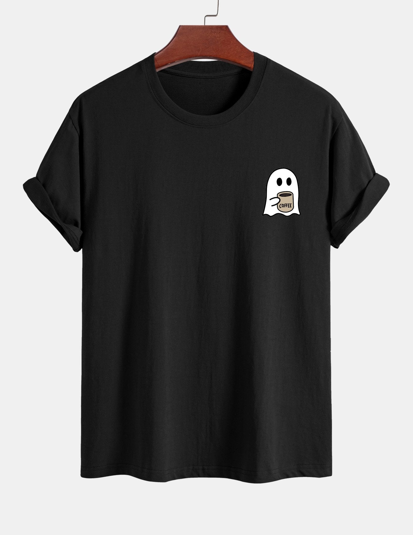 T-shirt en coton imprimé Ghost Drinking Coffee, coupe classique