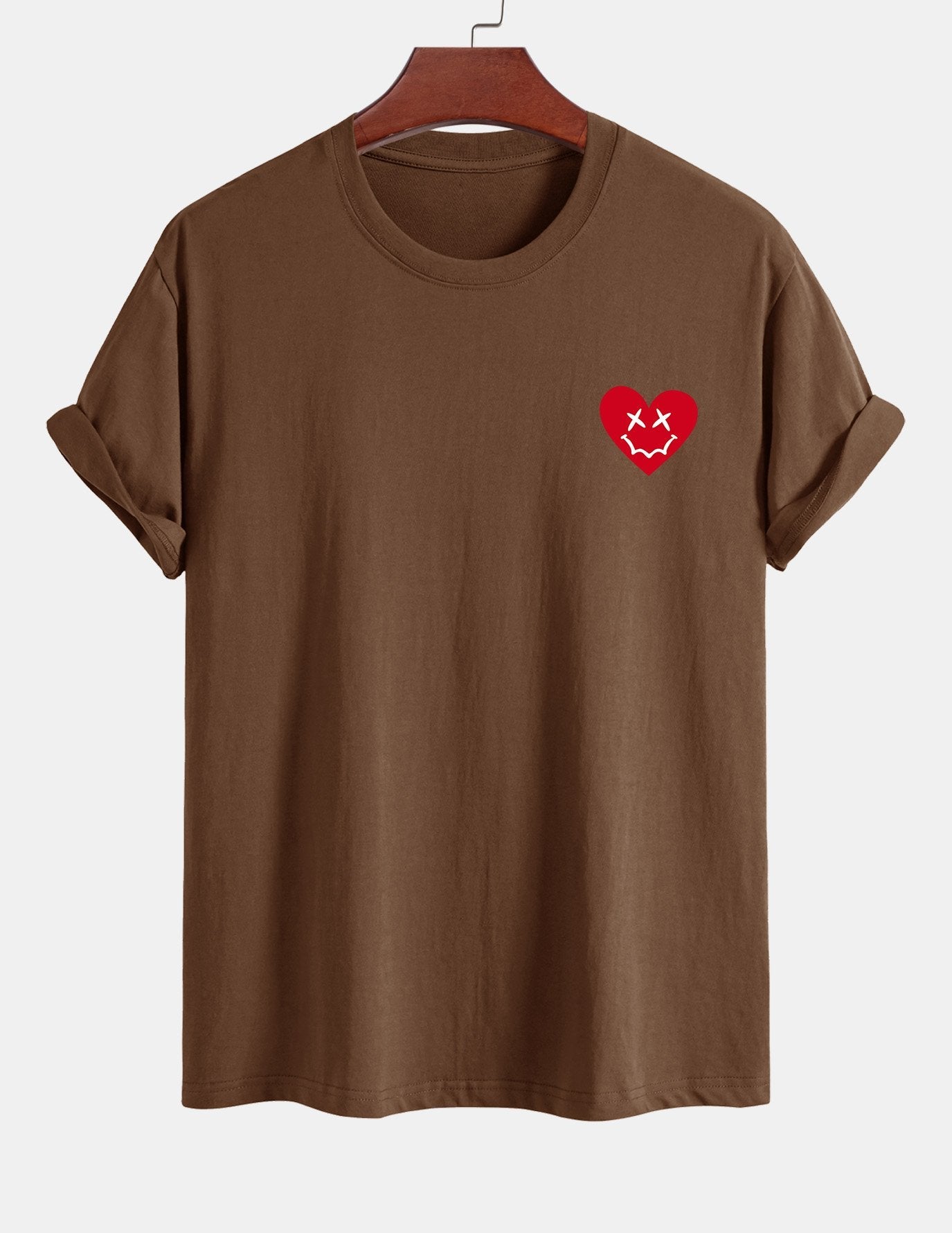 Regular Fit Heart Smiley Face Print Cotton T-Shirt