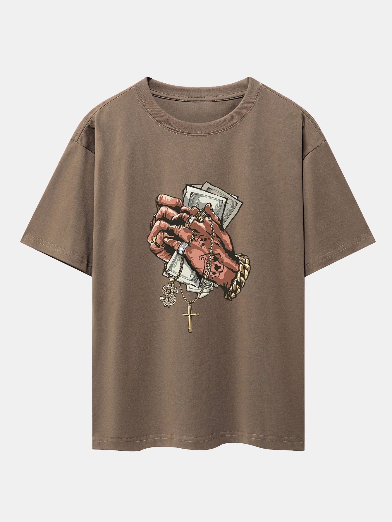 Hand Holding Cash Print Drop Shoulder Oversize T-Shirt