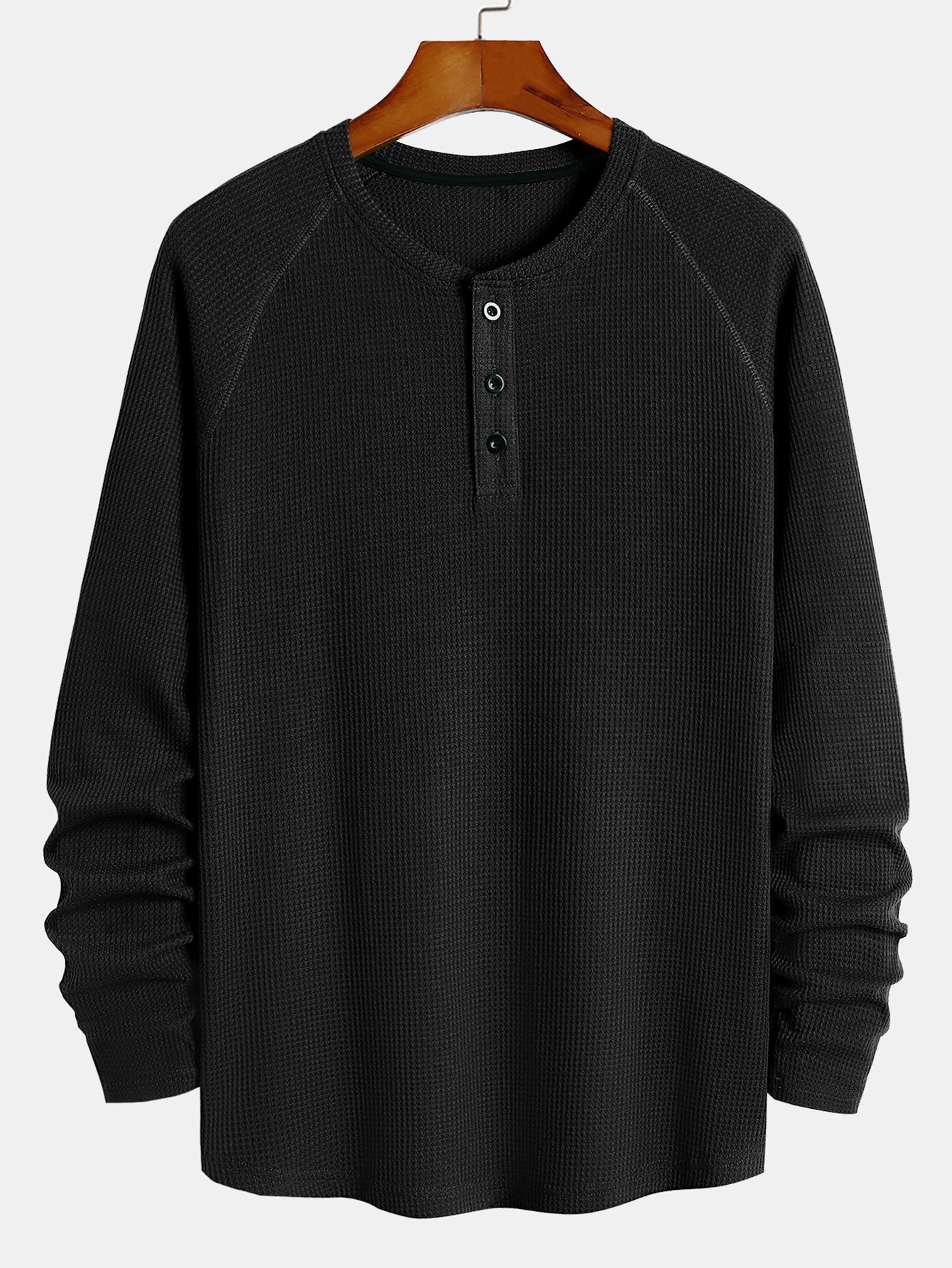 Long Sleeve Arc Hem Waffle Henley Shirt