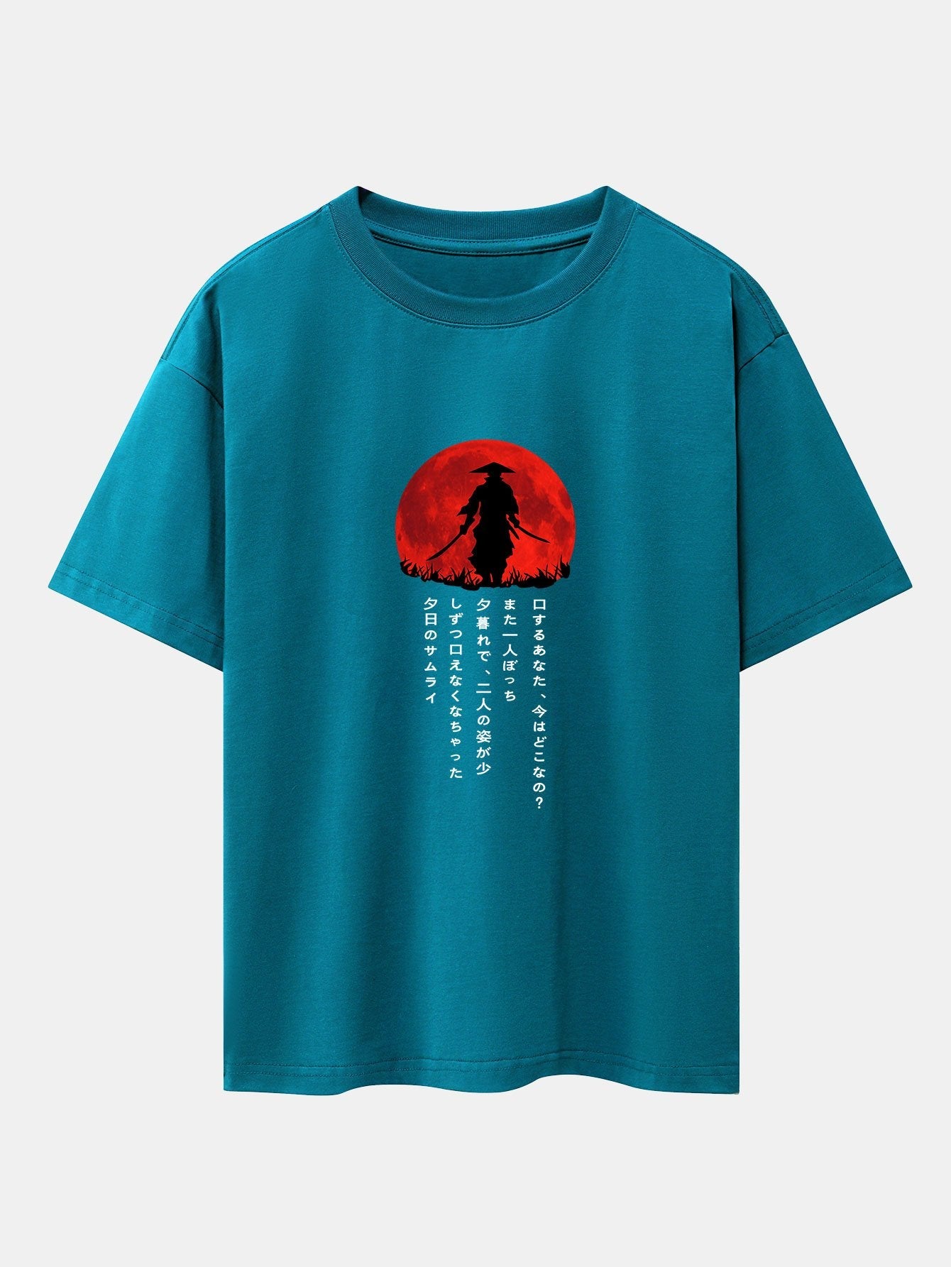 Japanese Samurai Print Drop Shoulder Oversize T-Shirt