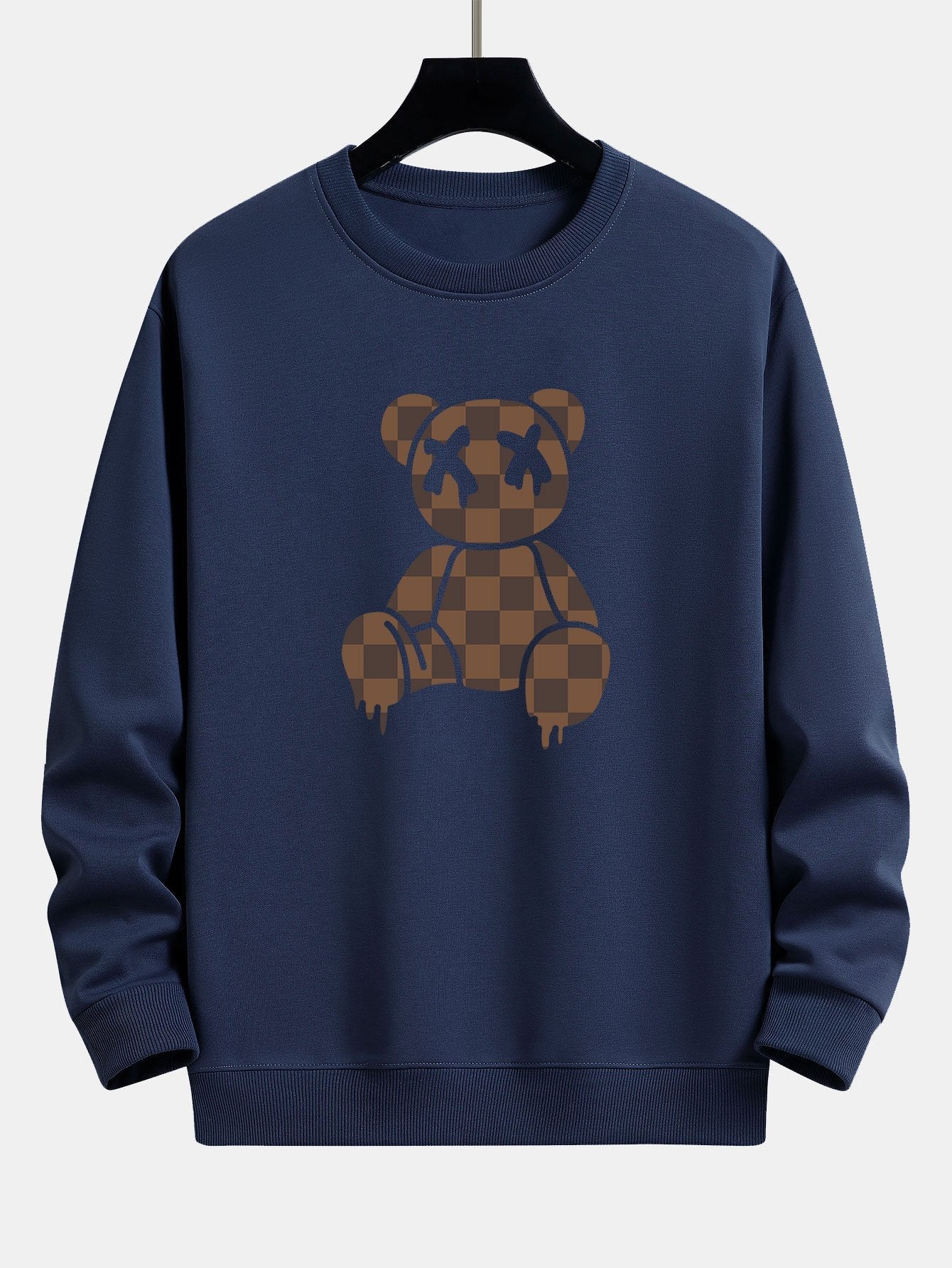 Checkerboard Dissolving Bear Print Relax Fit Sweatshirt