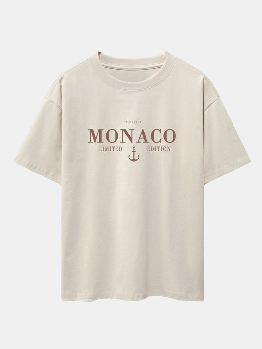 Monaco Slogan Print Drop Shoulder Oversize T-Shirt