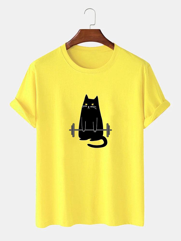 Weightlifting Cat Print T-Shirt