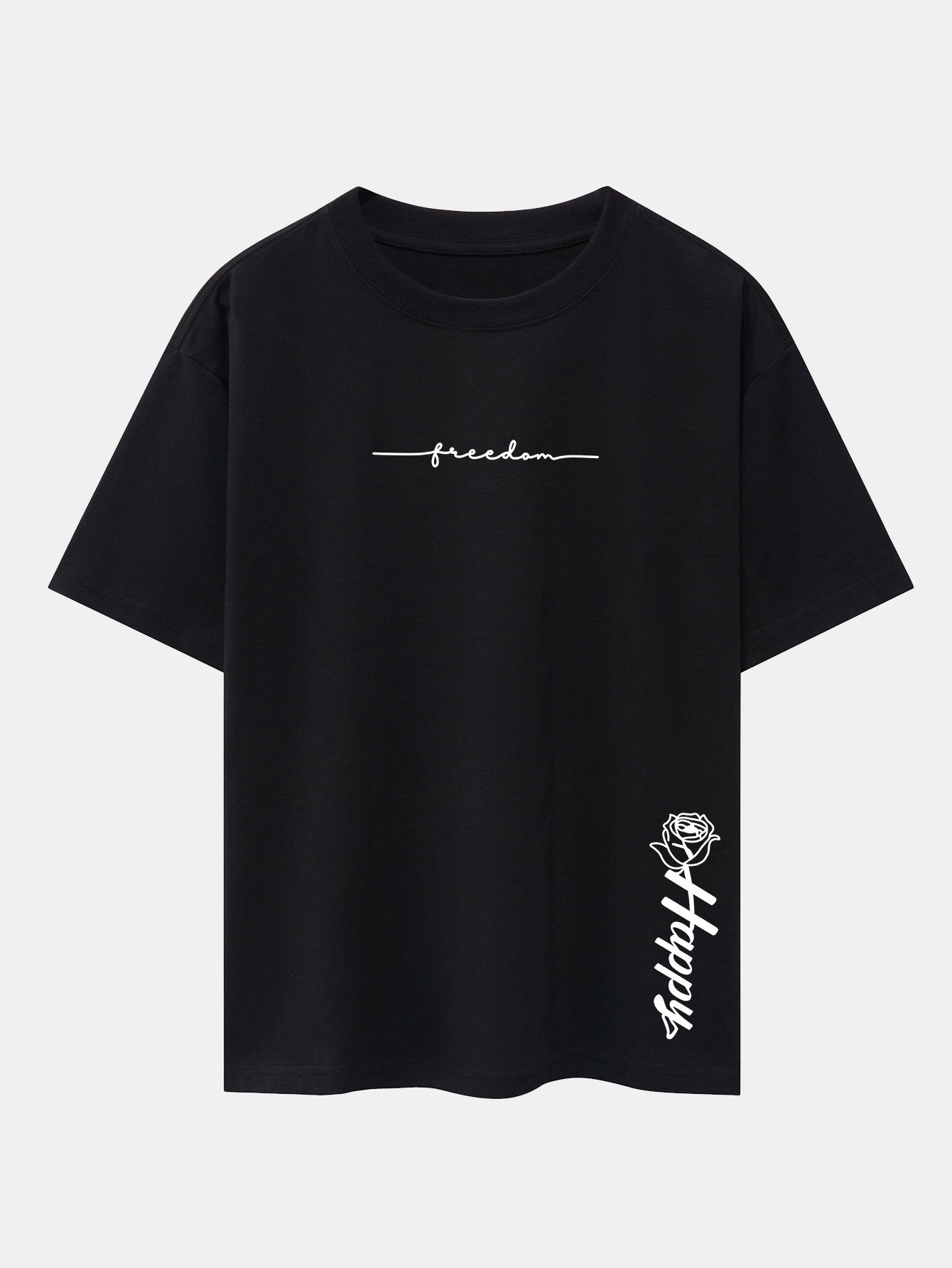 Rose With Slogan Print Drop Shoulder Oversize T-Shirt