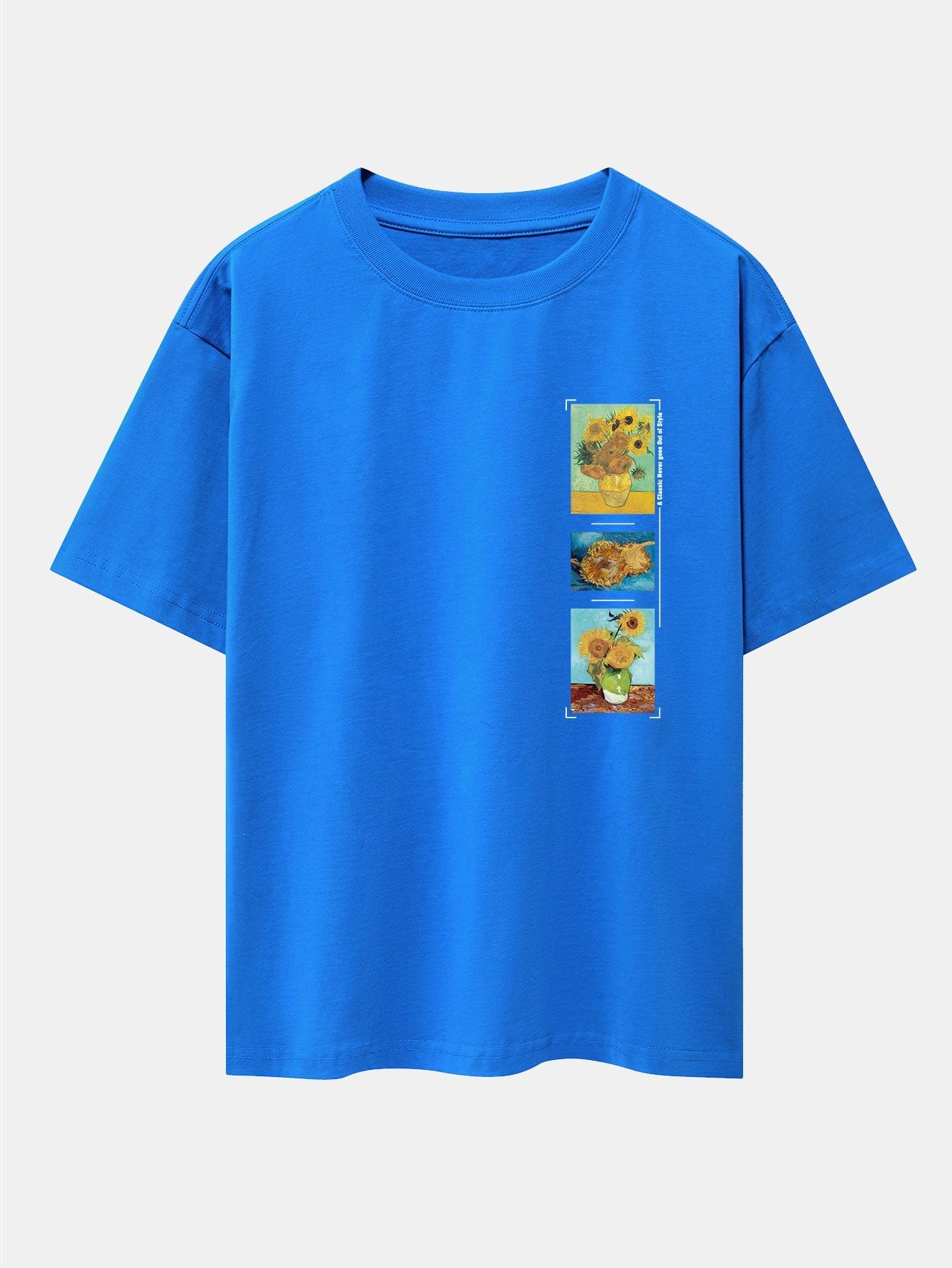 Sunflower Oil Painting Print Drop Shoulder Oversize T-Shirt