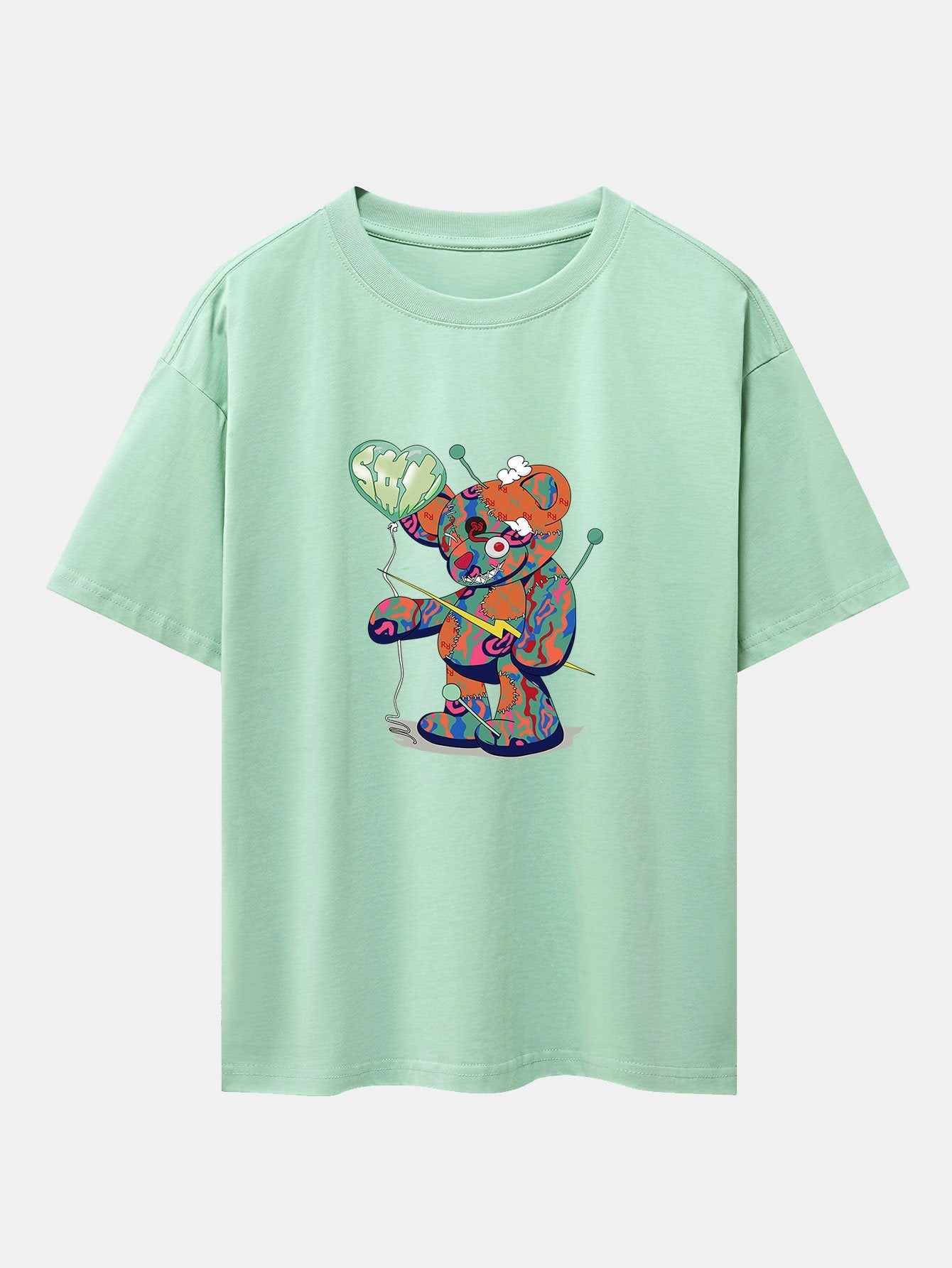 T-shirt oversize à épaules tombantes et imprimé ours en lambeaux coloré