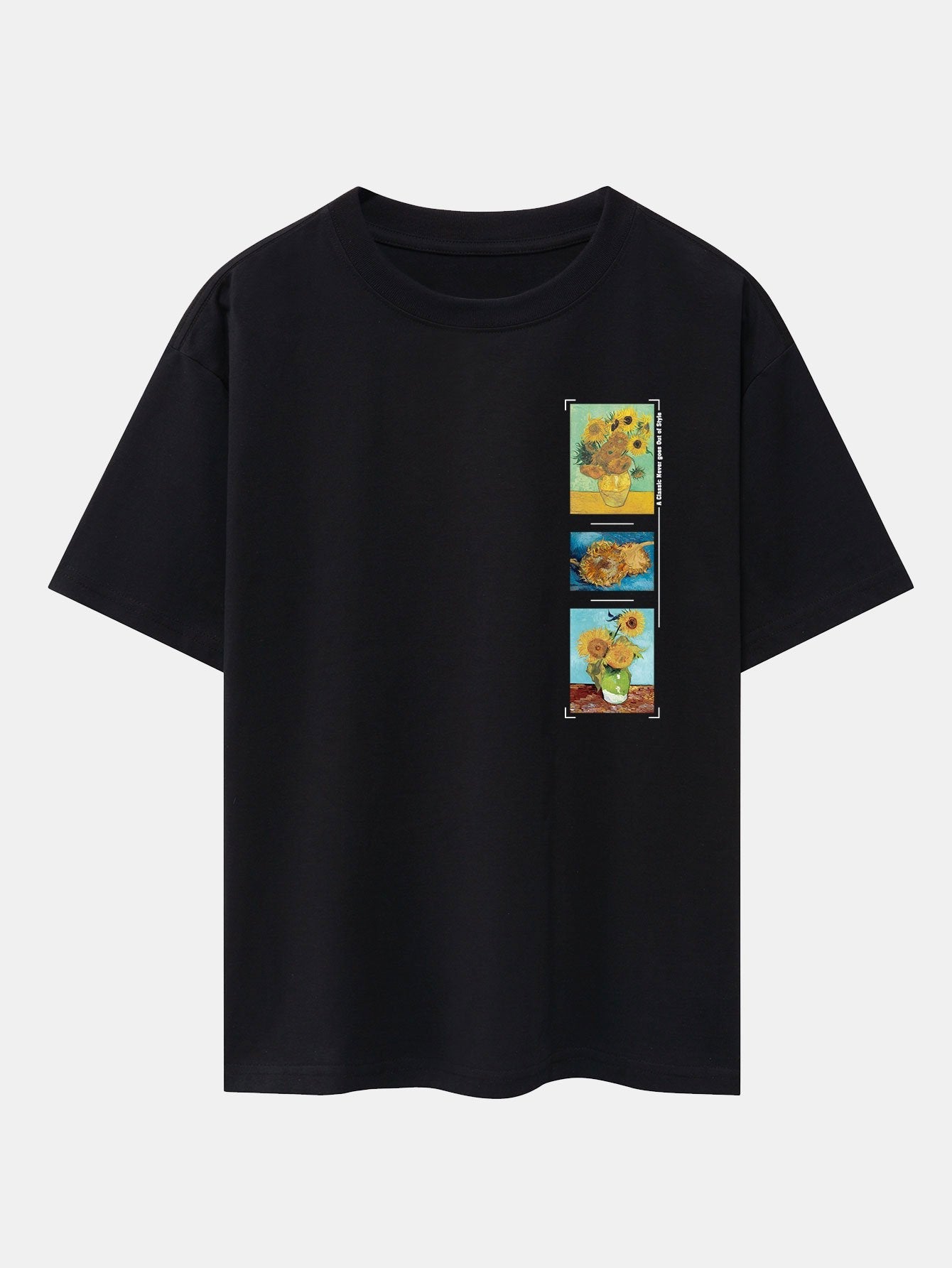 Sunflower Oil Painting Print Drop Shoulder Oversize T-Shirt