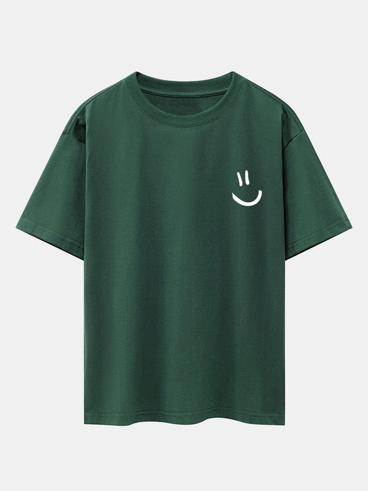 Smiley Face Print Drop Shoulder Oversize T-Shirt